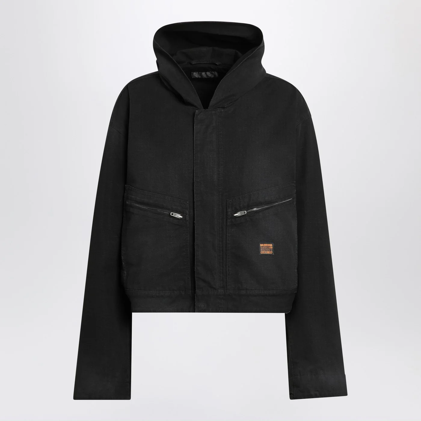 Balenciaga Cropped jacket with hood in black