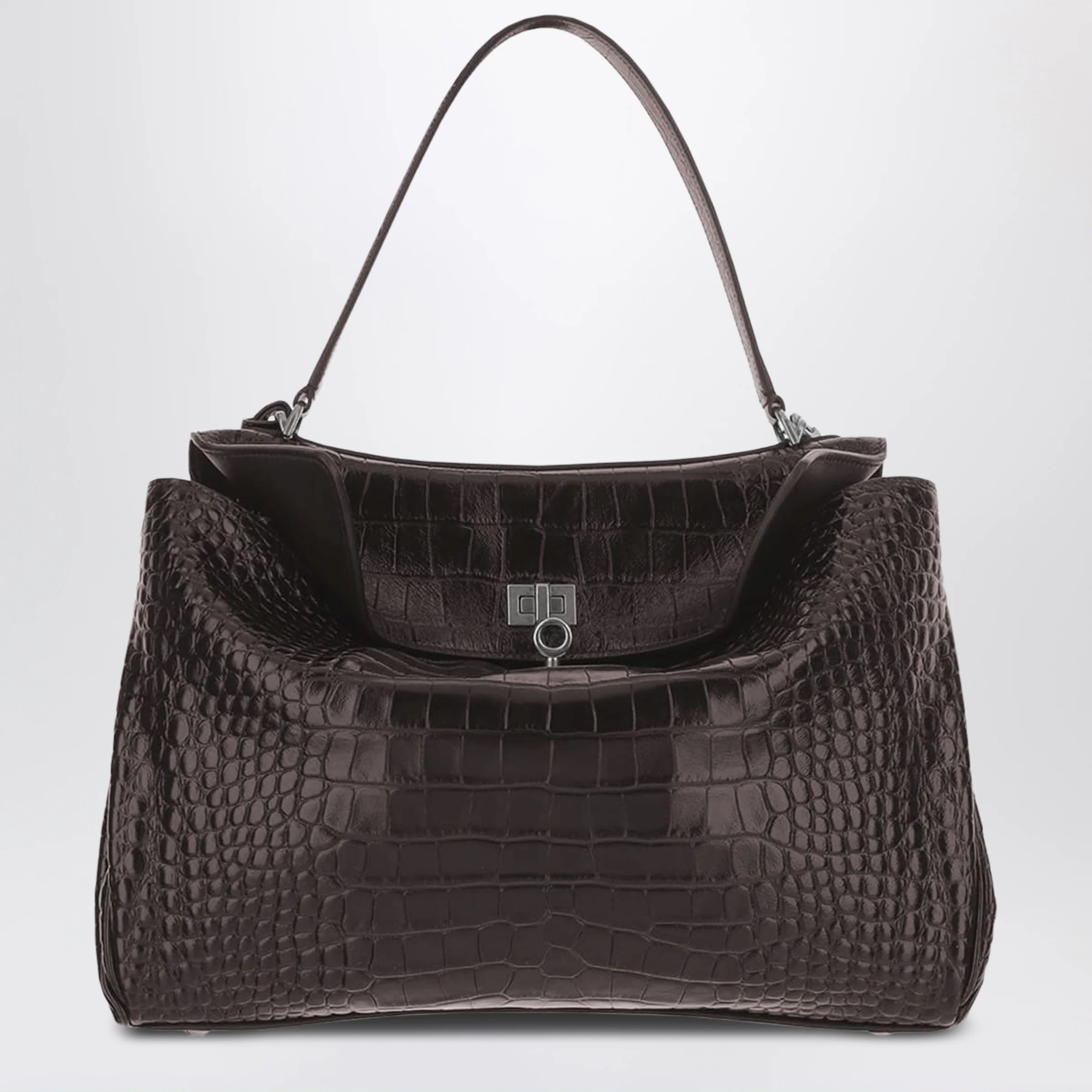 Balenciaga Rodeo mini handbag in espresso crocodile-embossed leather