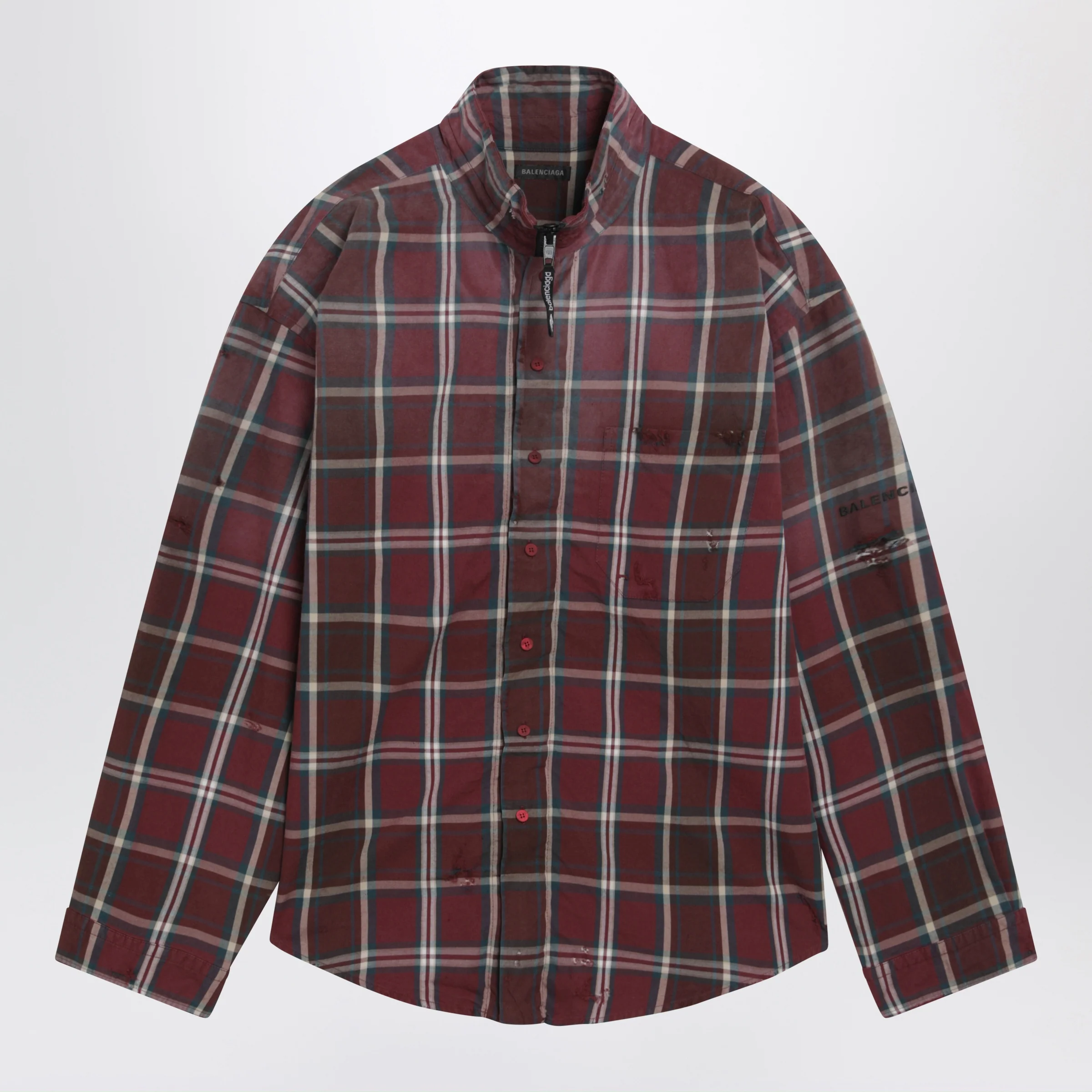 Balenciaga Burgundy plaid cotton-blend flannel zip shirt