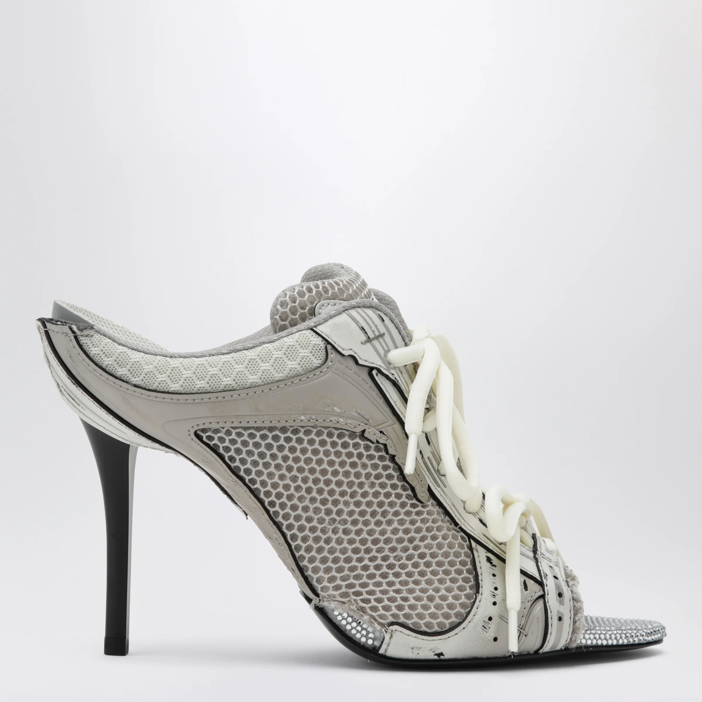 Balenciaga Stapler grey heeled sandals with distressed effect