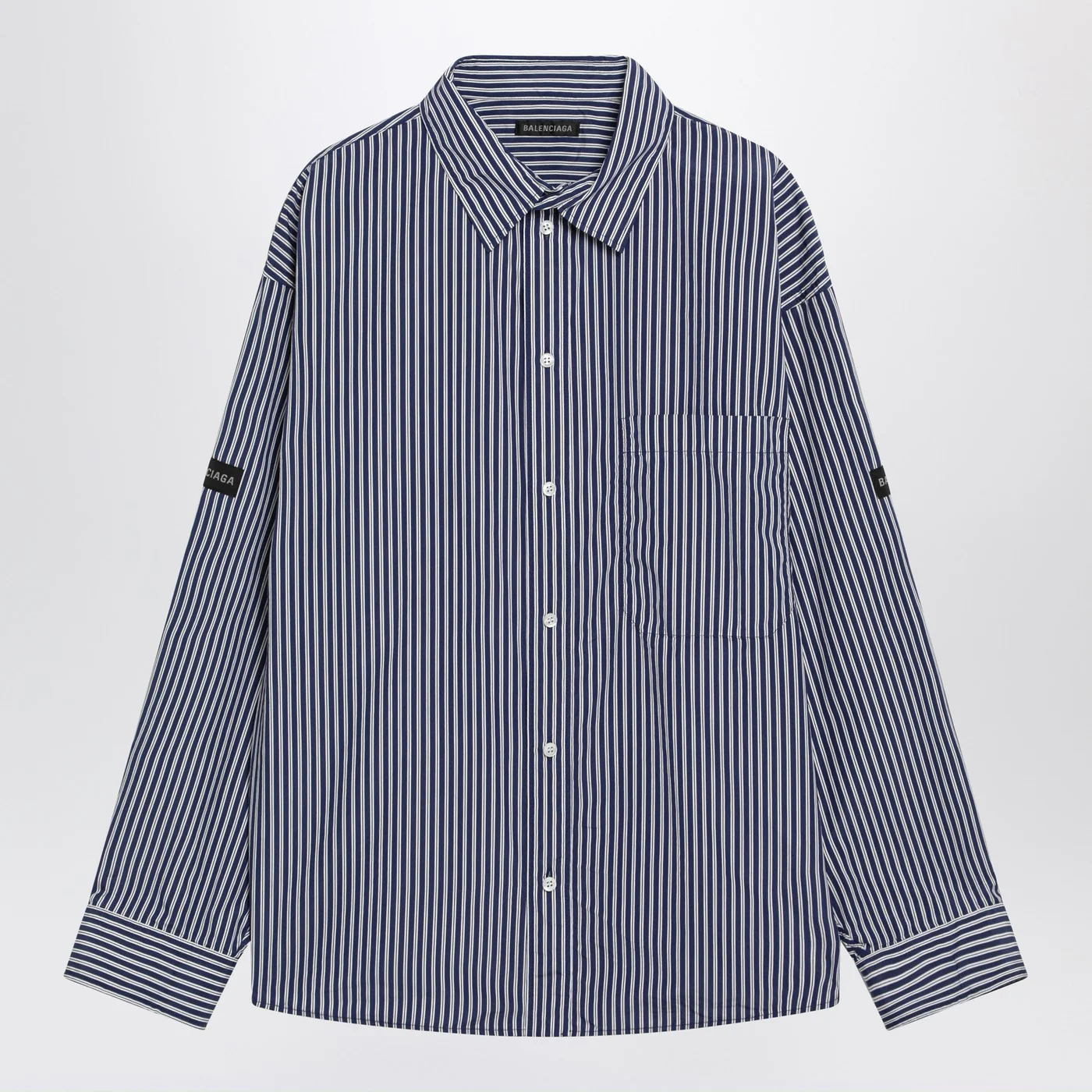 Balenciaga Oversize navy blue and white striped shirt