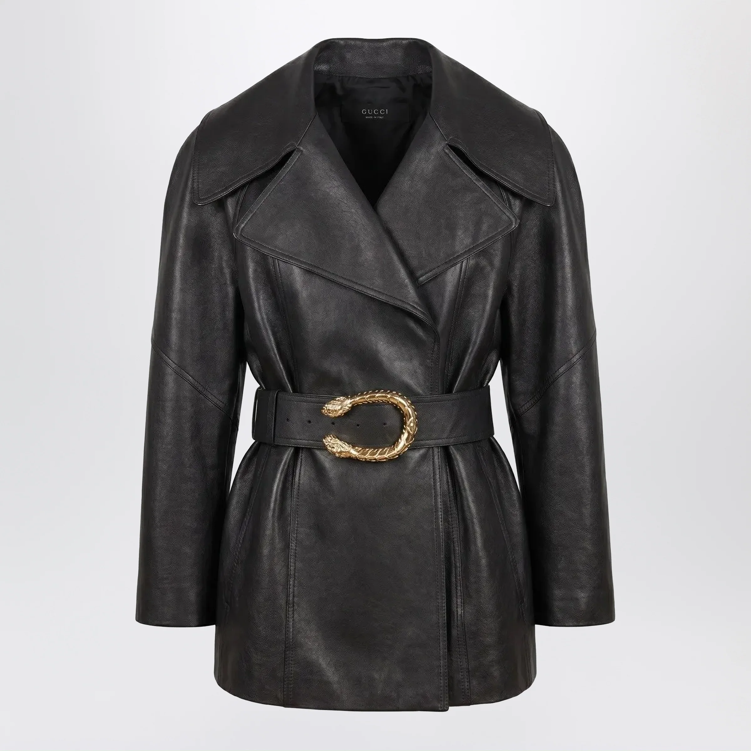 GUCCI Black leather jacket with Dionysus belt