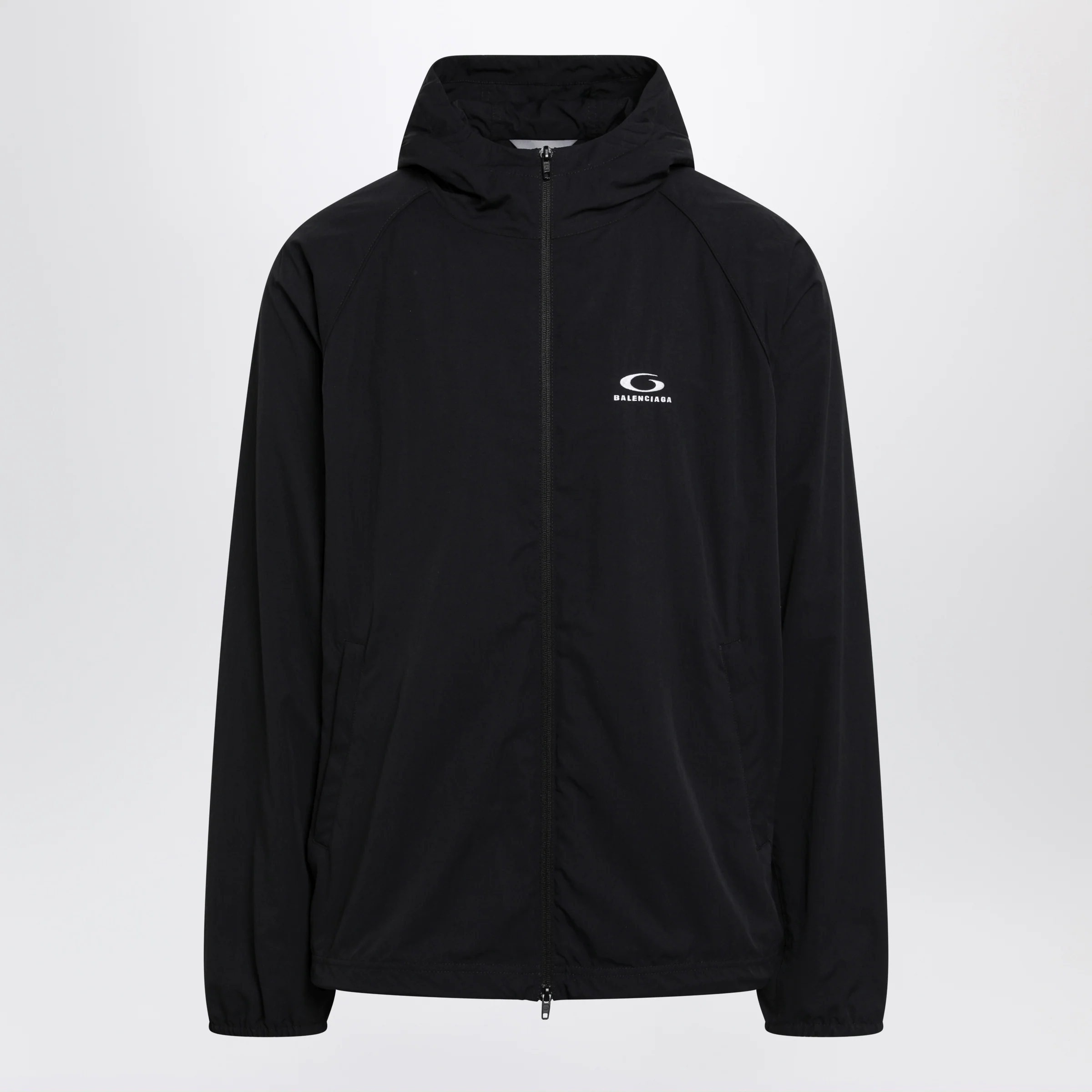 Balenciaga Technical hooded track jacket in polyamide, black
