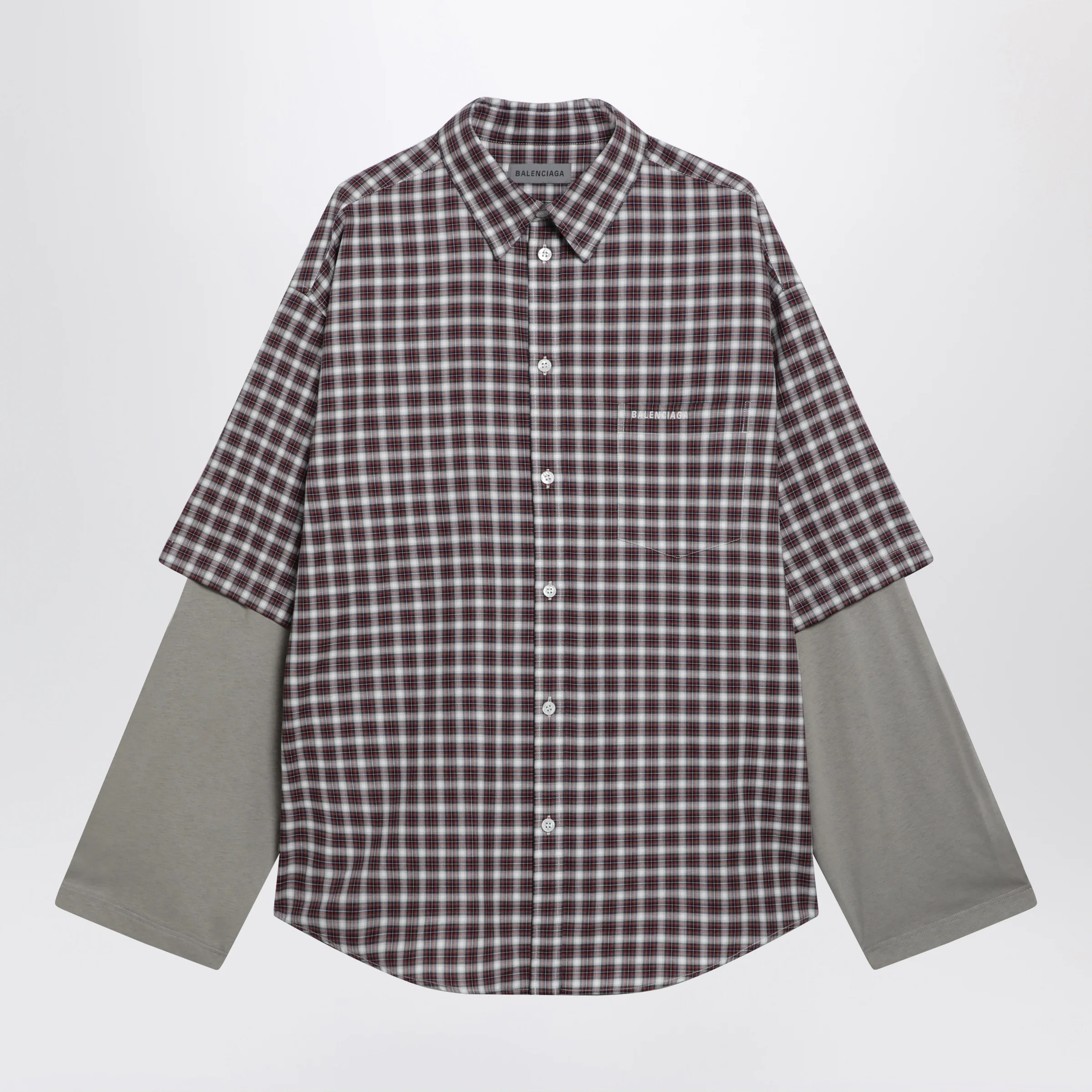 Balenciaga Wrong Sleeve shirt in red/navy check poplin