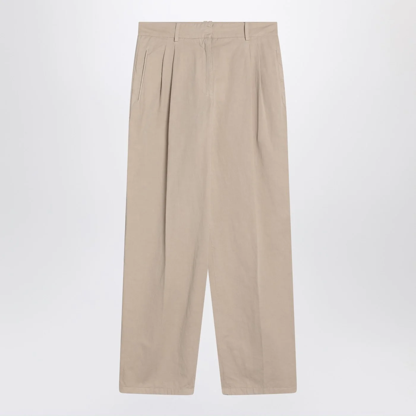 The Row Lilas light khaki cotton and linen trousers
