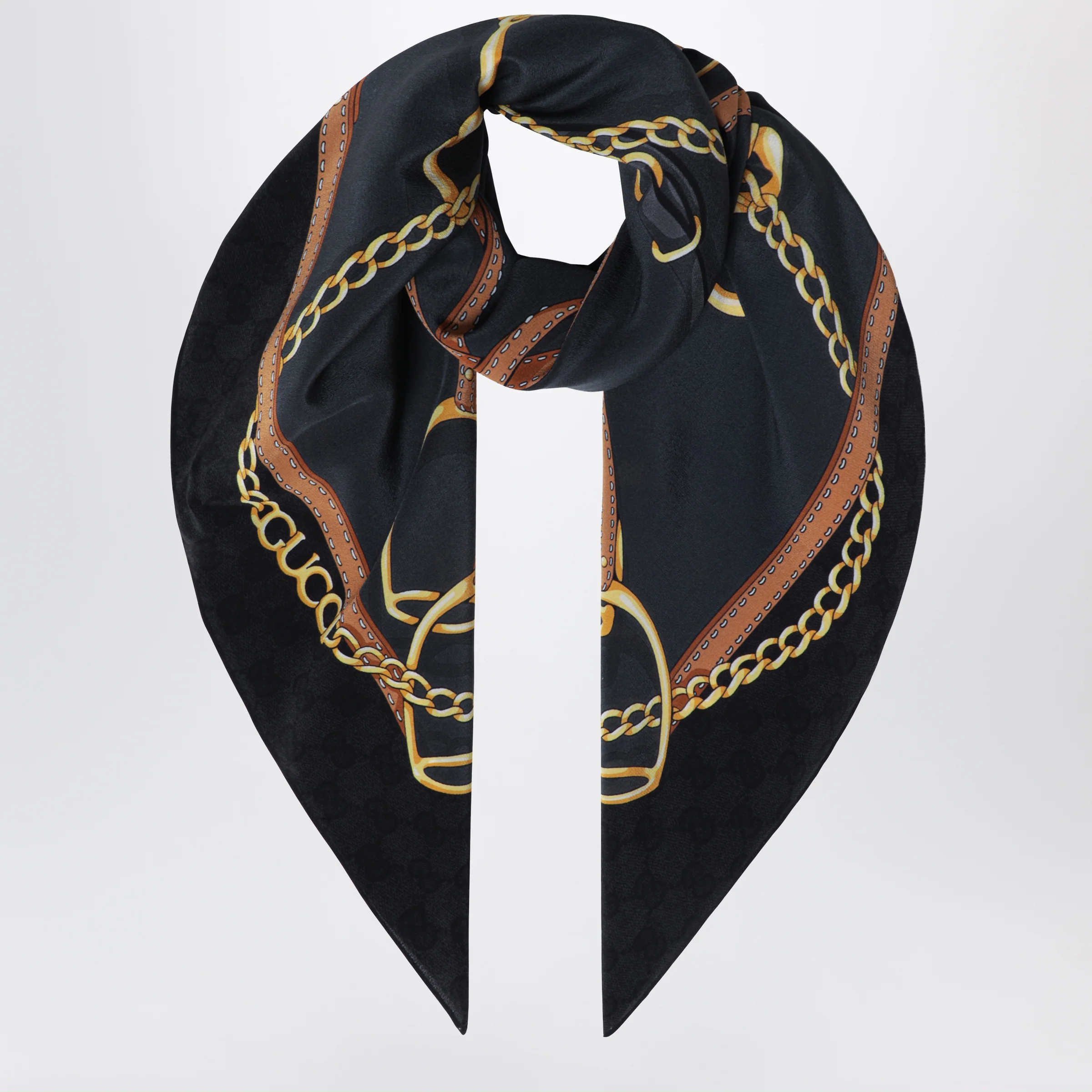 GUCCI Printed silk crêpe carré in black/grey