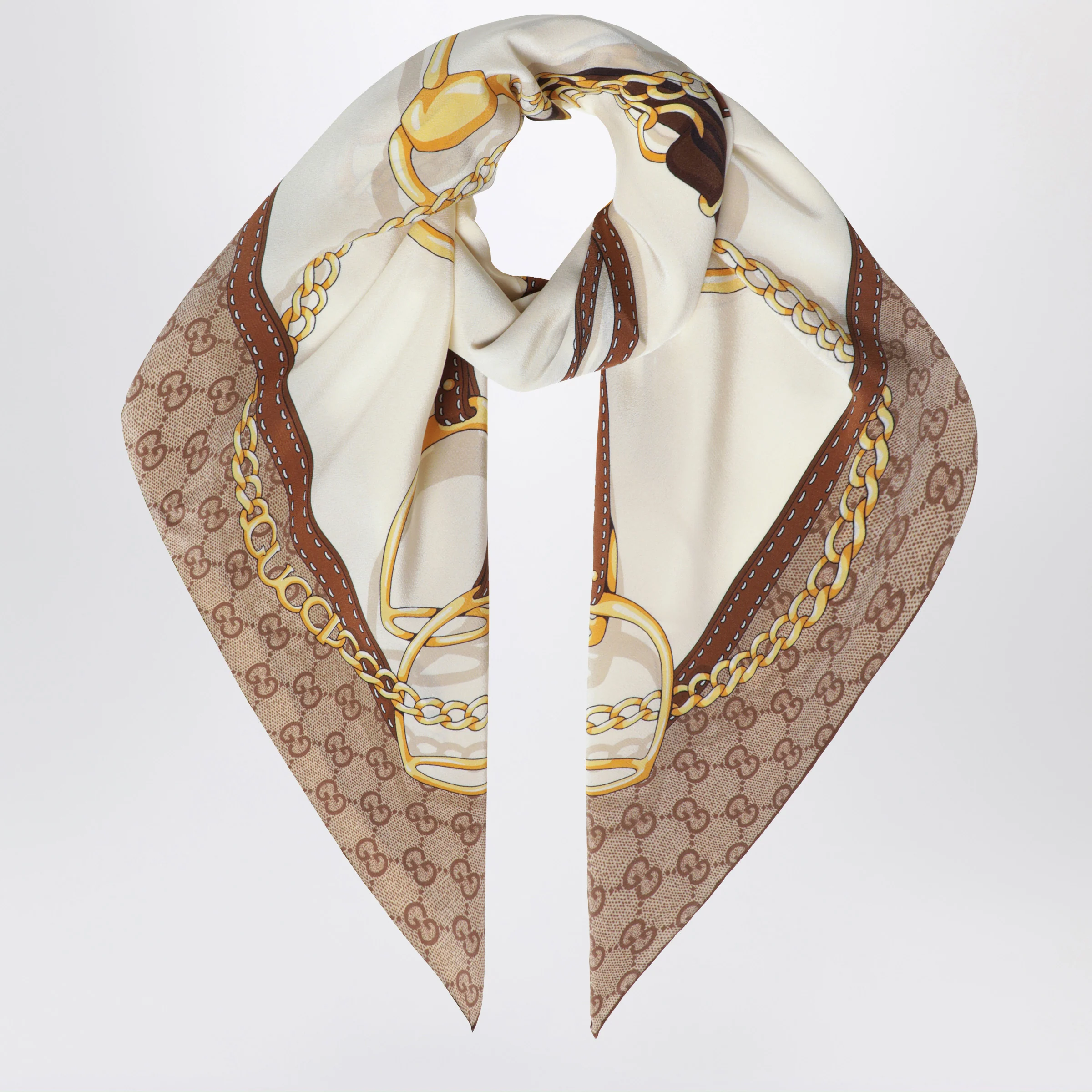 GUCCI Printed silk crêpe carré in ivory/light brown