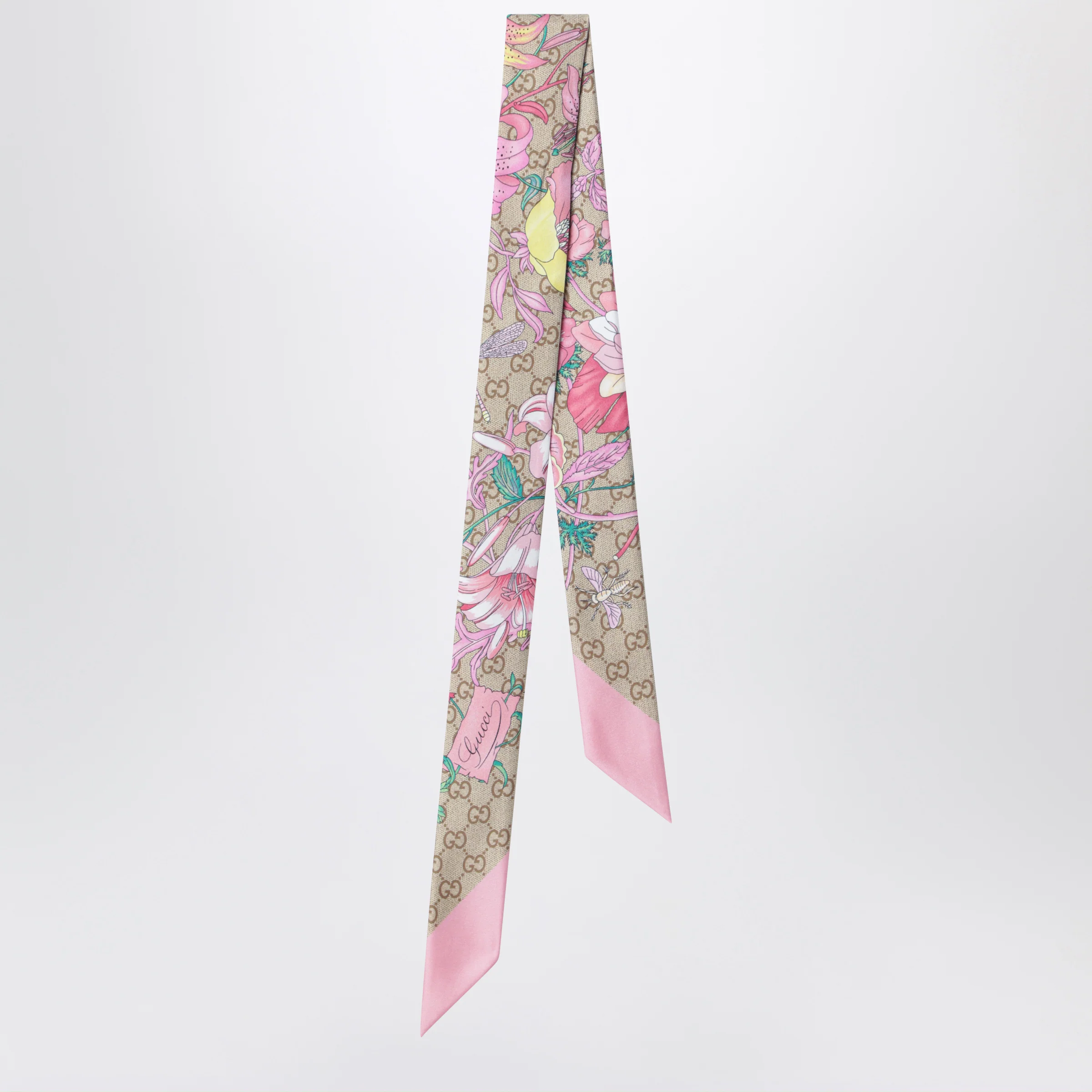 GUCCI Printed silk ribbon with Flora motif in pink
