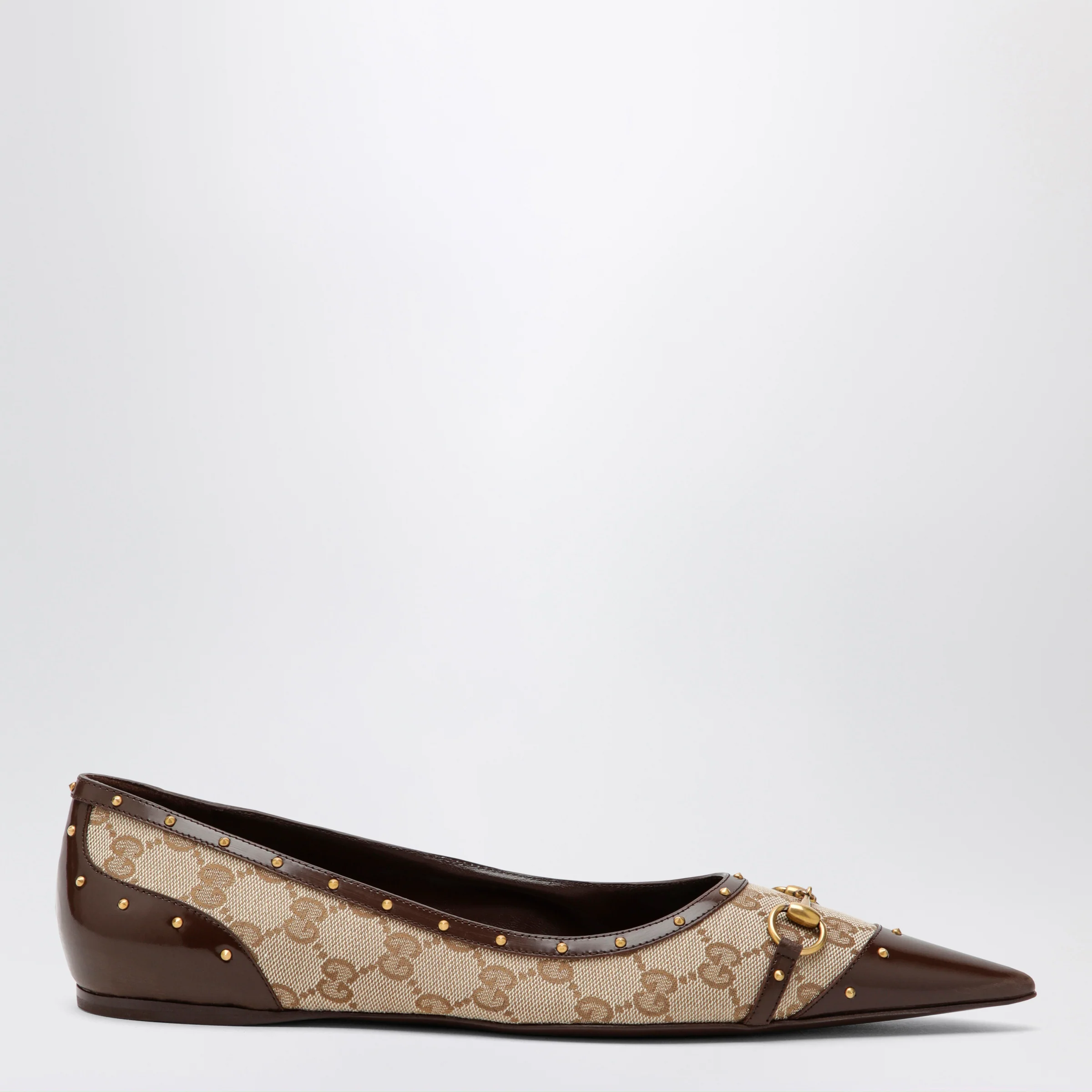 GUCCI Savoy ballet flats in GG fabric and leather in beige sand/brown