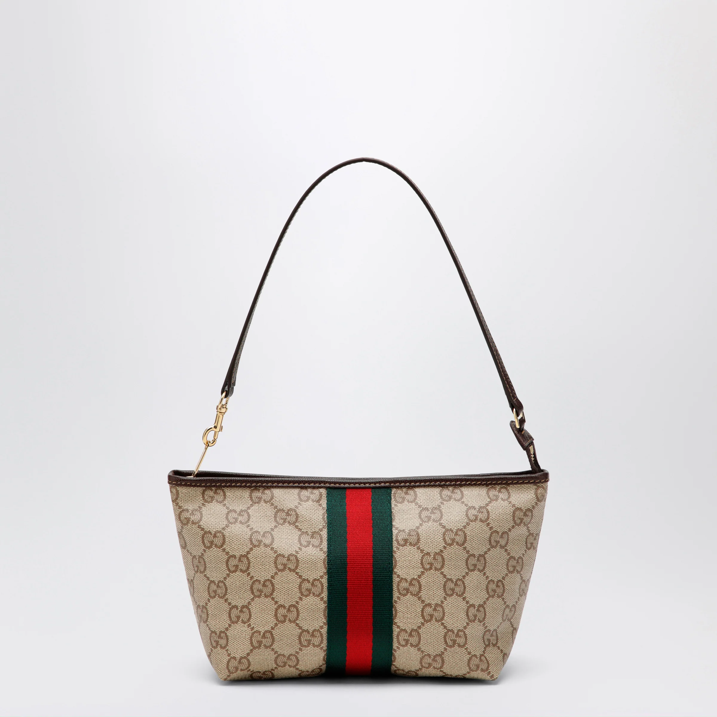 GUCCI Small pouch in sand beige GG fabric with Web stripe