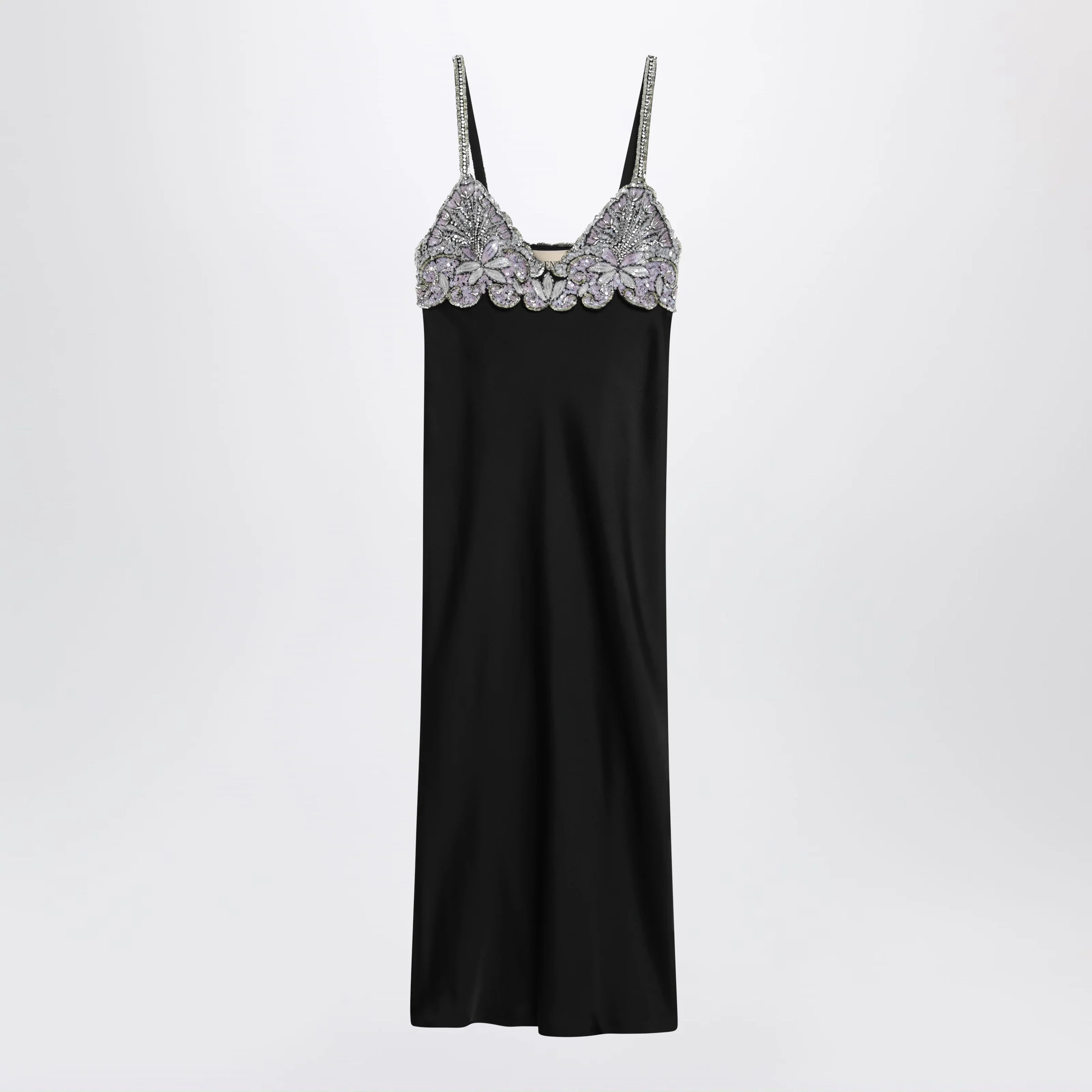 Valentino Black midi dress with lace and crystals
