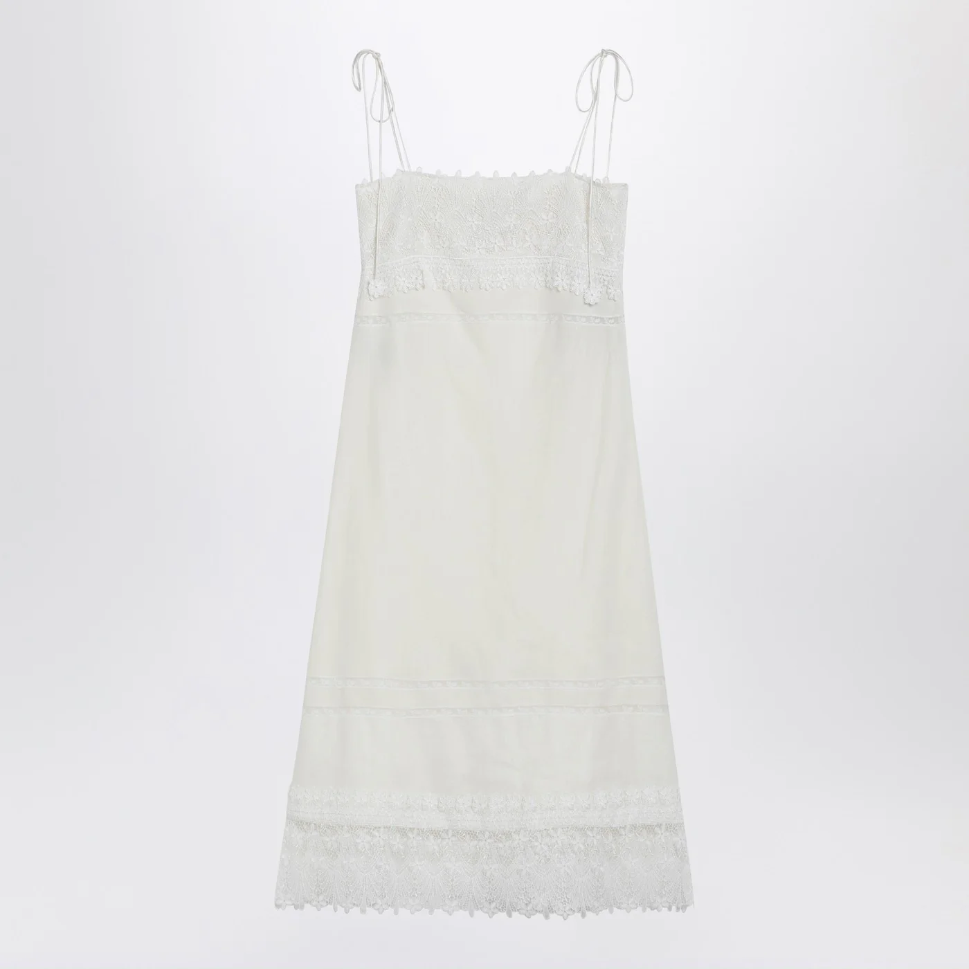 Valentino Ivory linen midi dress with Sangallo embroidery