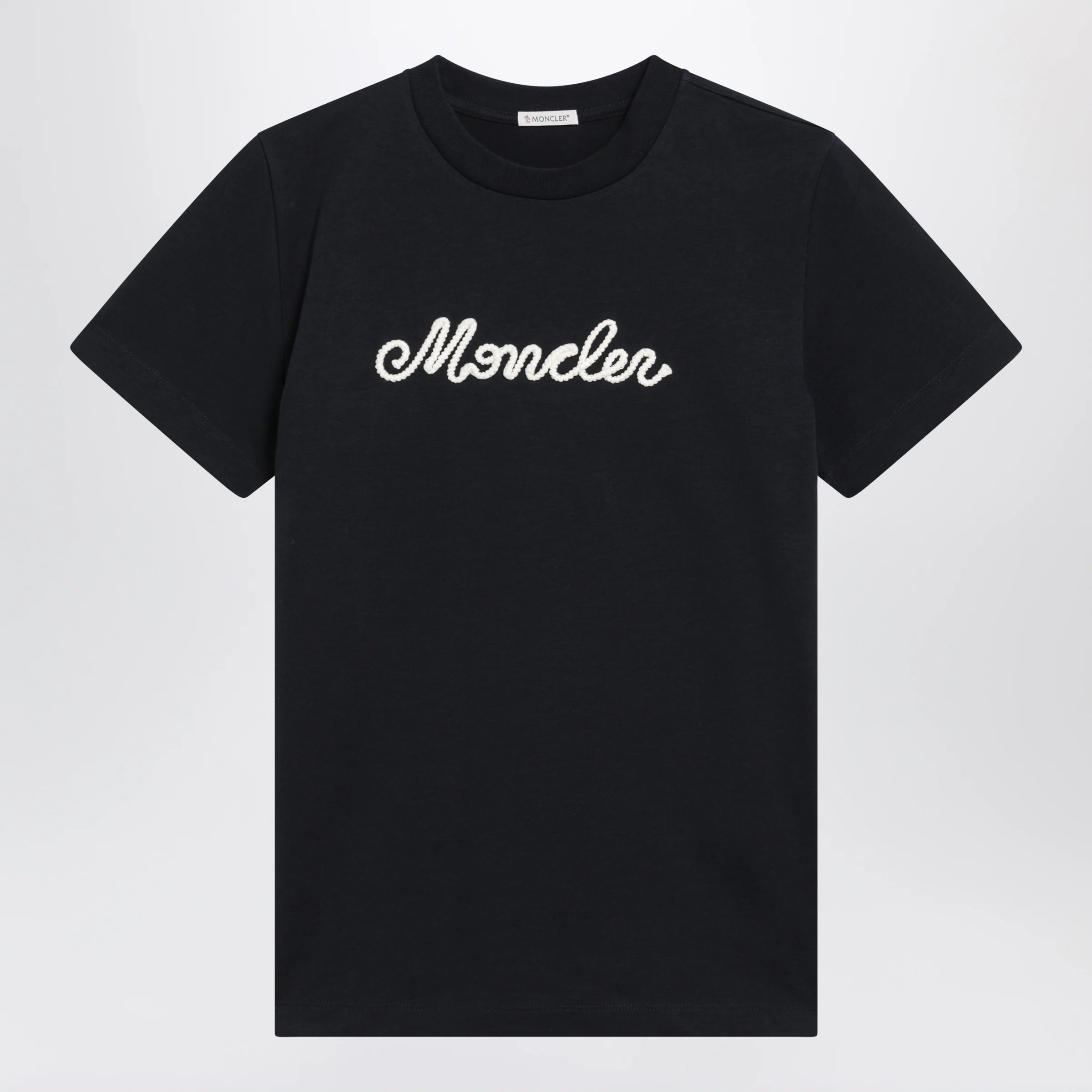 Moncler Navy blue T-shirt with logo embroidery