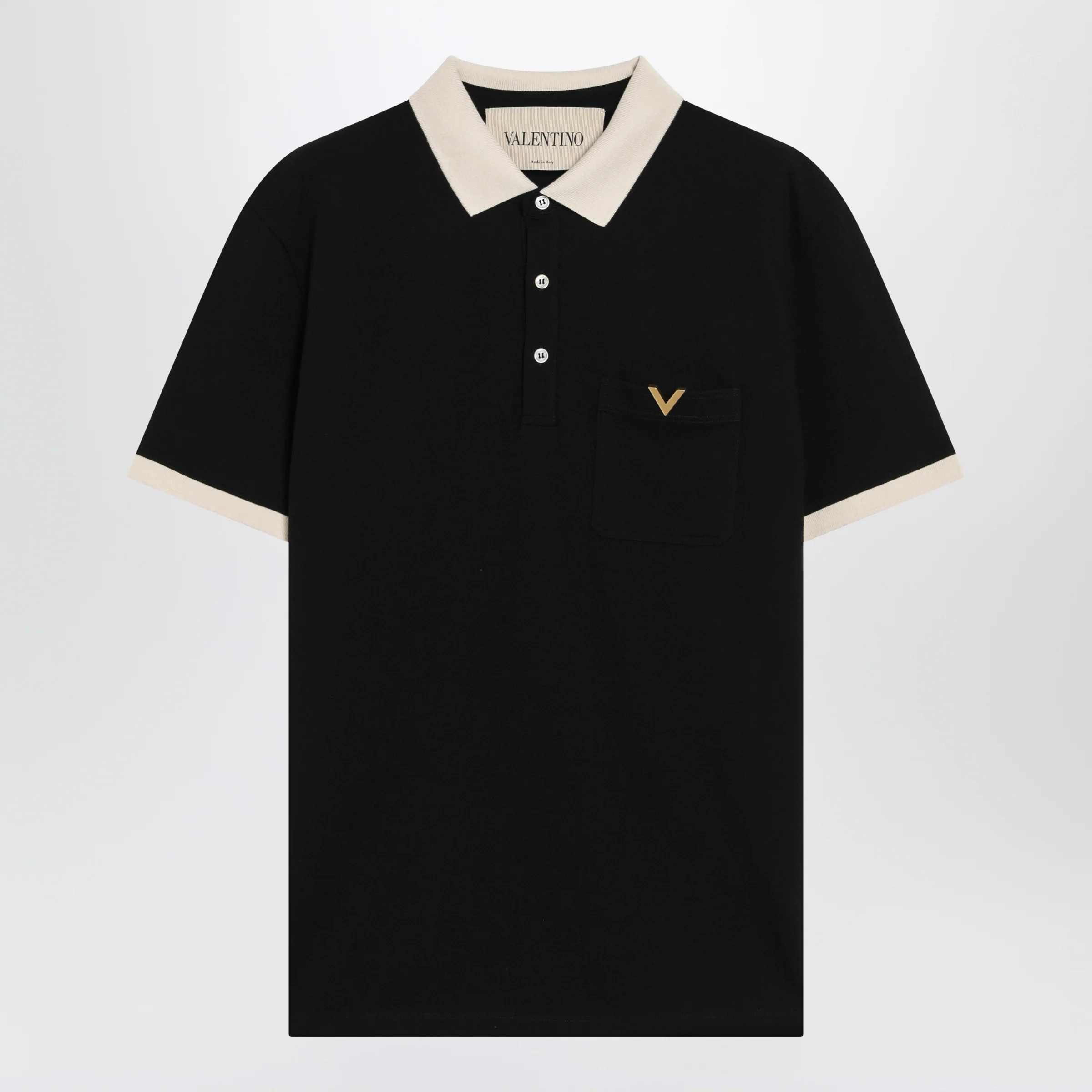 Valentino Black cotton piqué polo shirt with Vgold