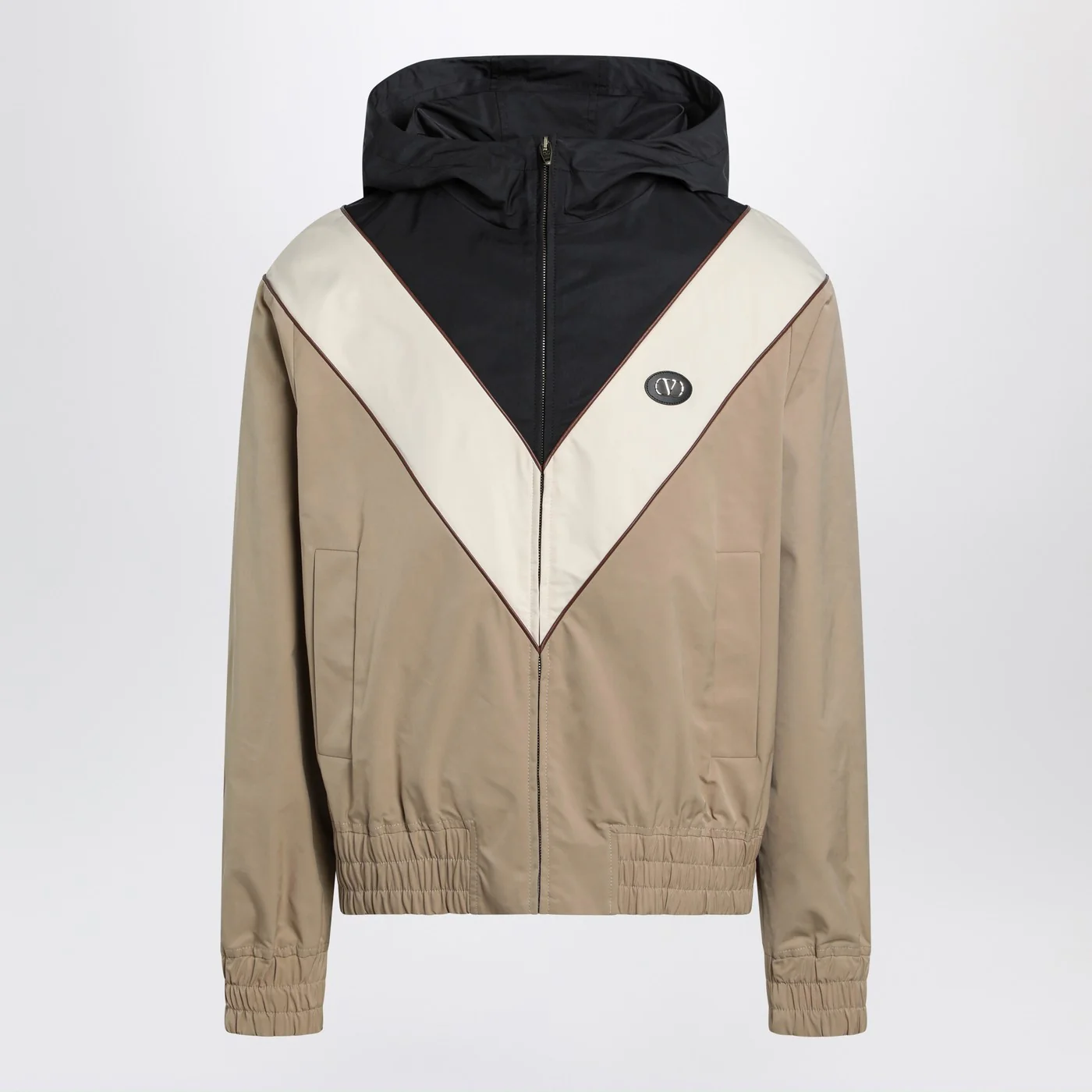 Valentino Black butter and camel jacket with Vlogo patch