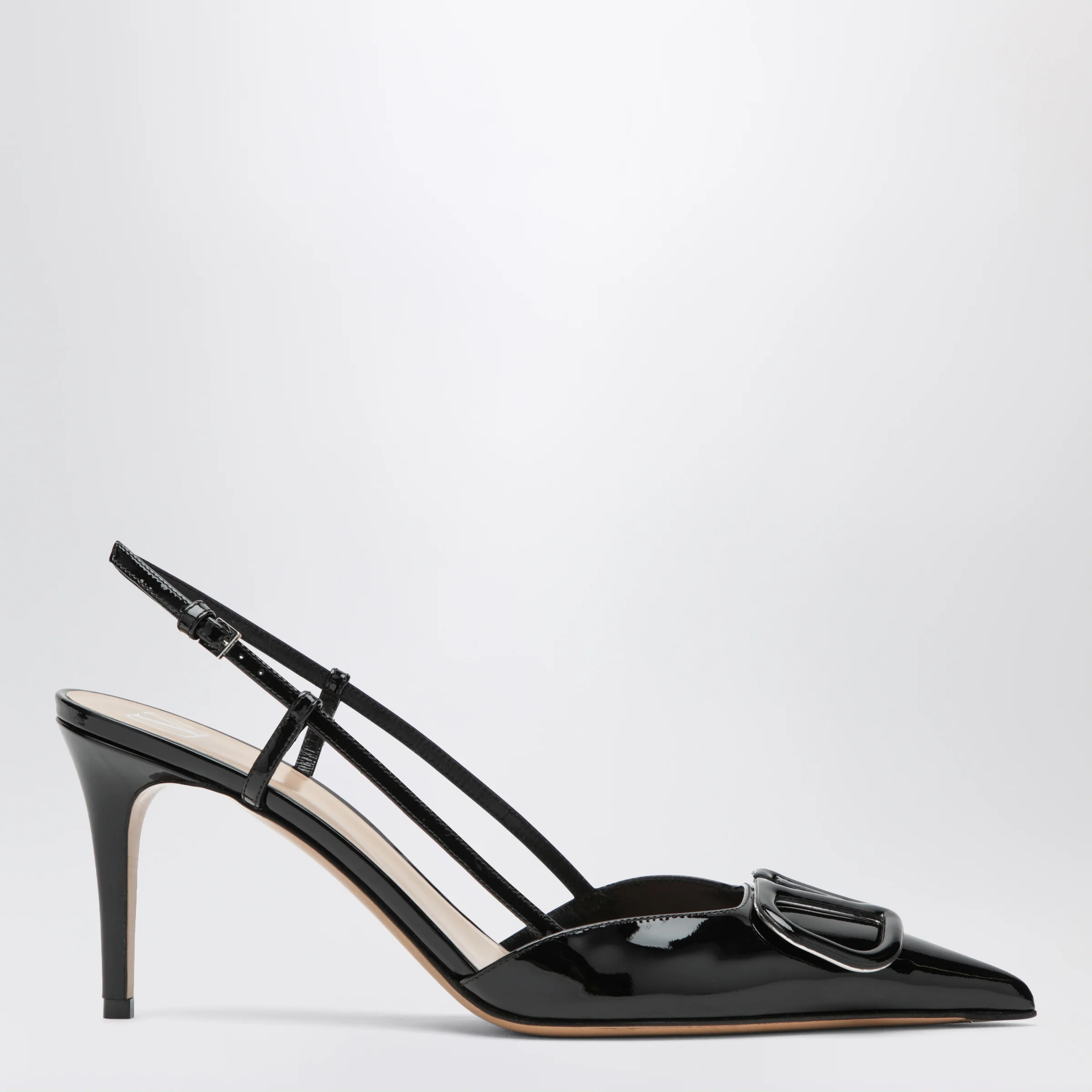 Valentino Garavani Black Vlogo Signature patent leather slingback pumps