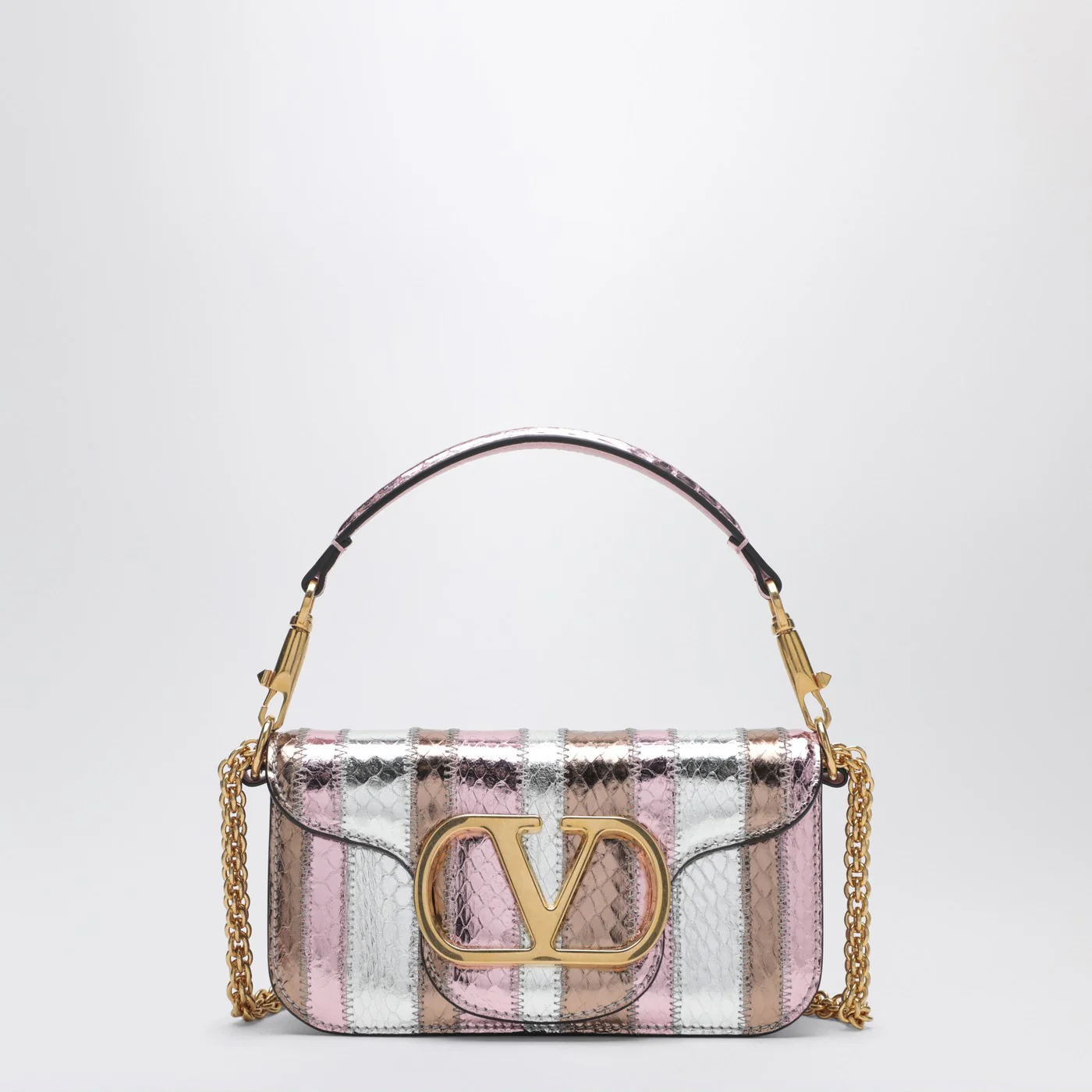 Valentino Garavani Small Locò shoulder bag in multicolour laminated elaphe leather