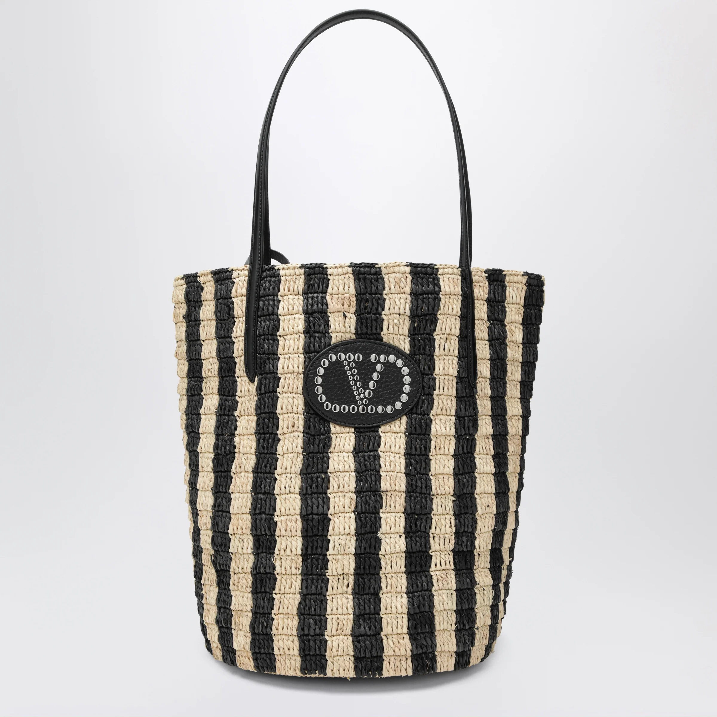 Valentino Garavani Striped shoulder bag in raffia and leather