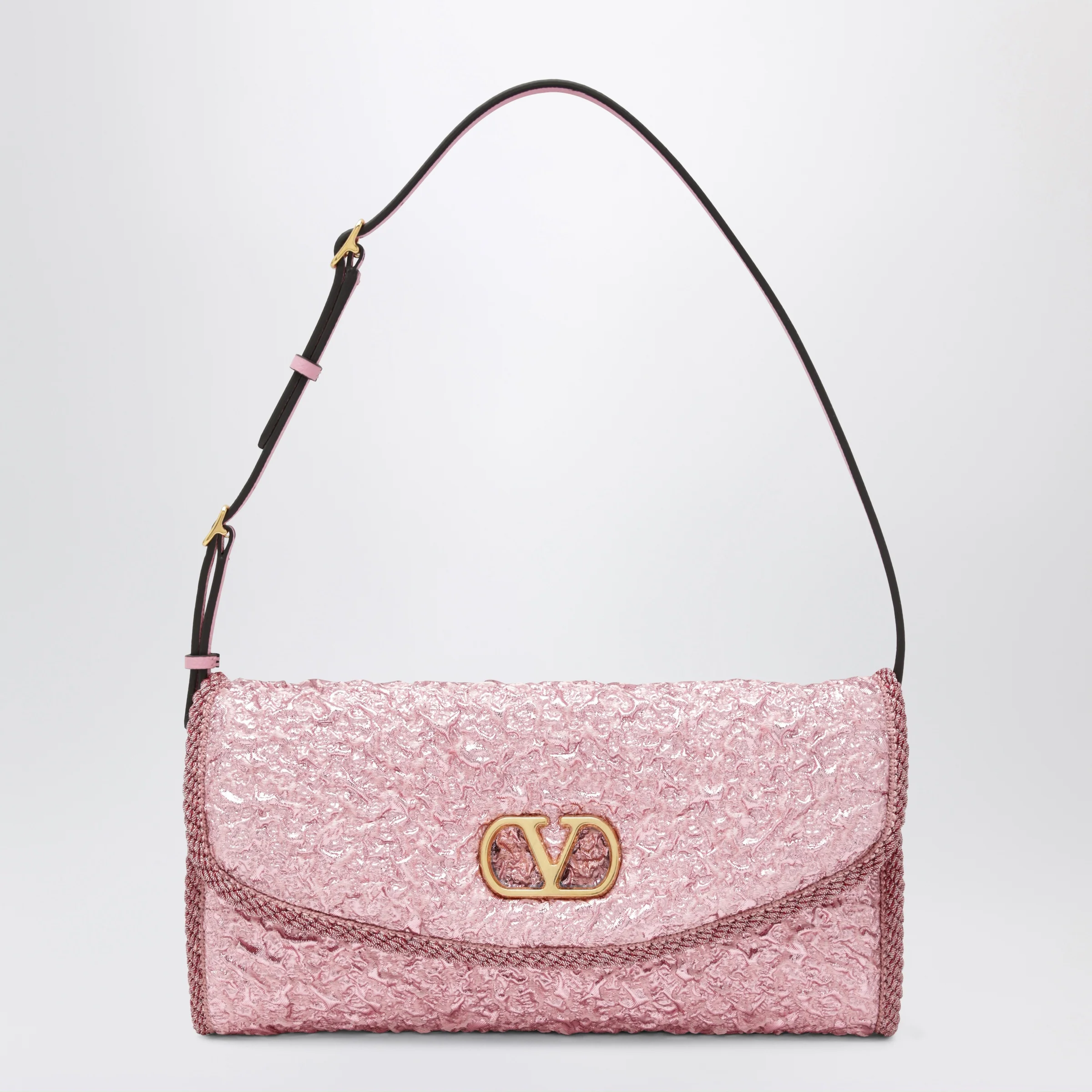 Valentino Garavani Small DeVain bag in pink cloqué jacquard fabric