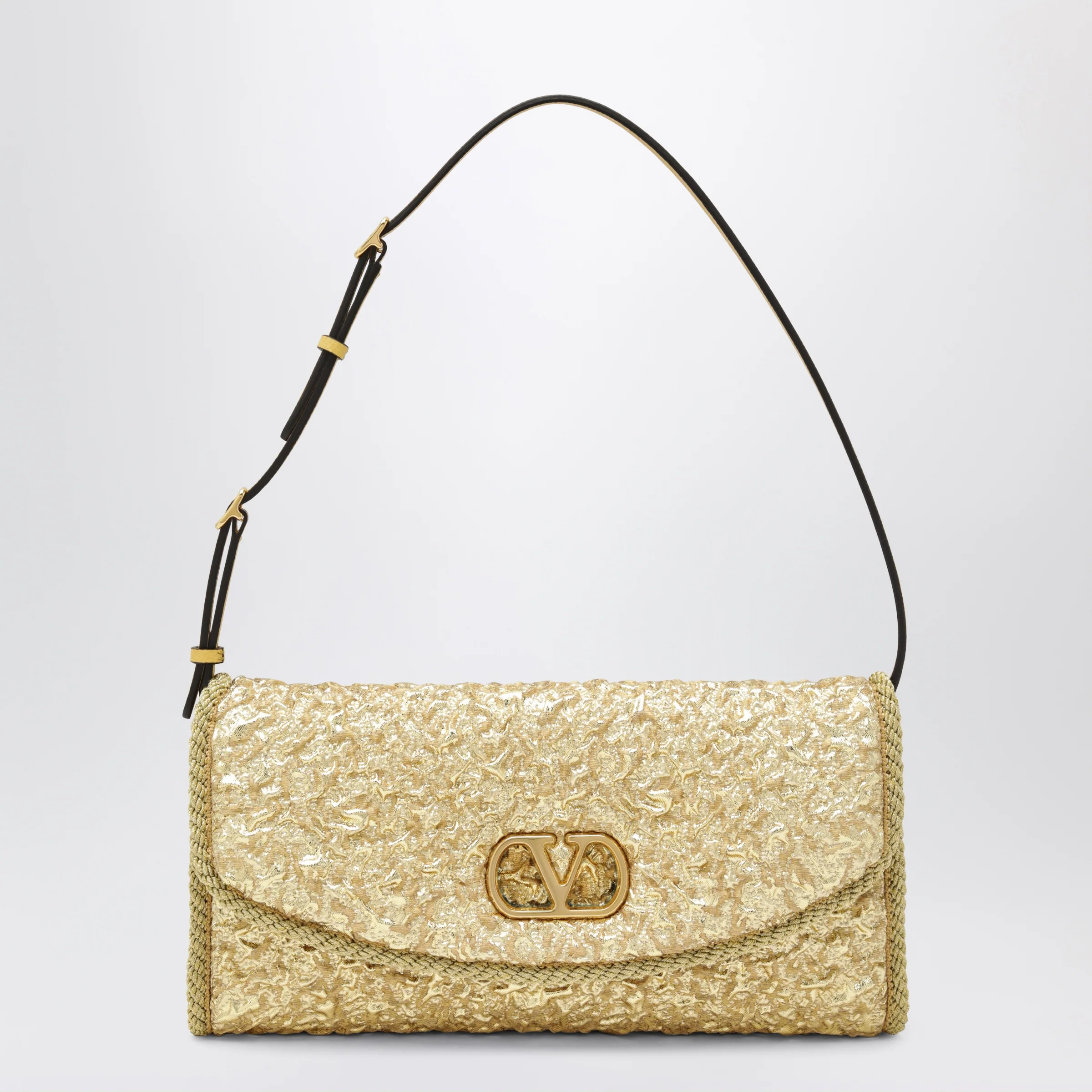 Valentino Garavani Small DeVain bag in gold cloqué jacquard fabric