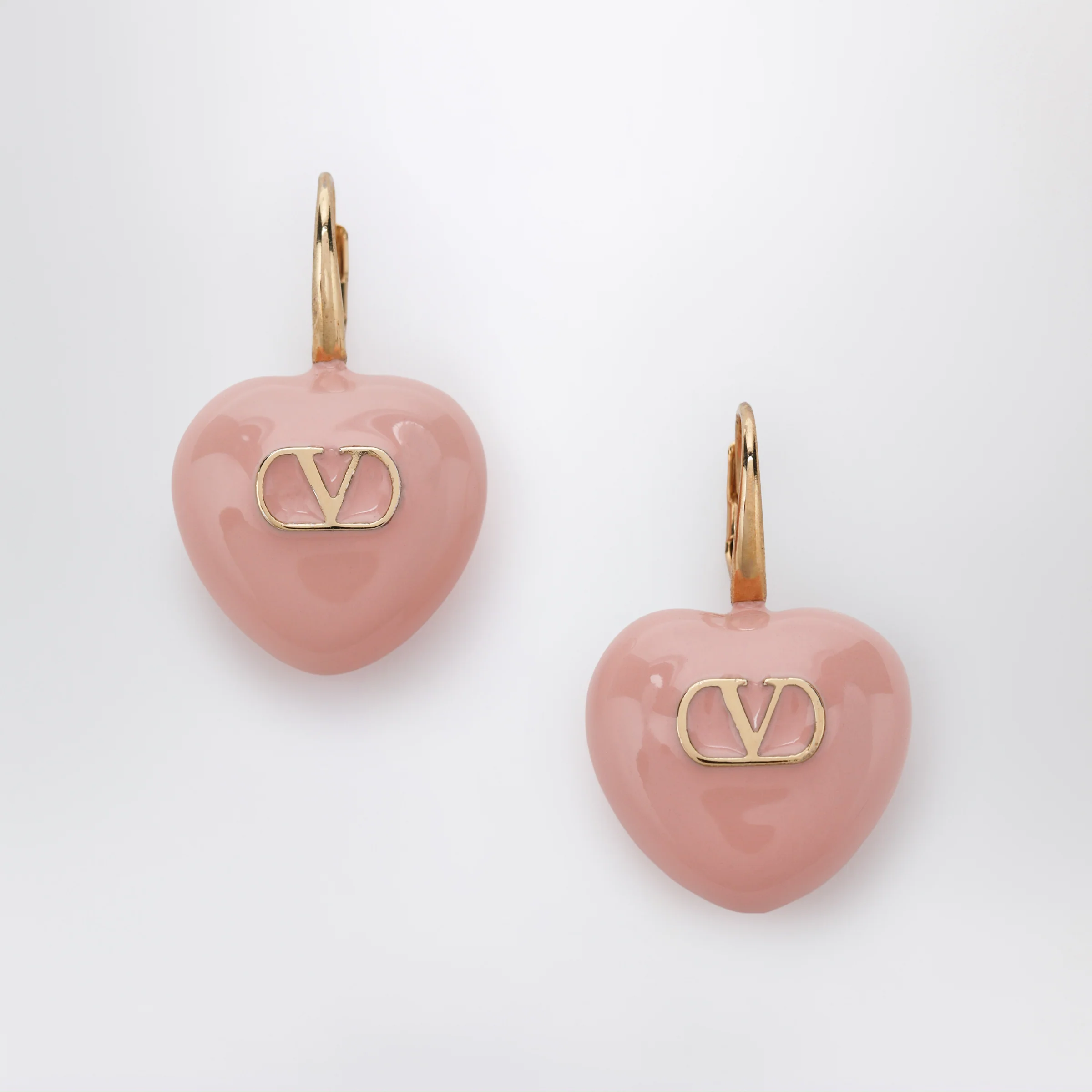 Valentino Garavani Heart logo lever-back earrings in enamel, gold/pink