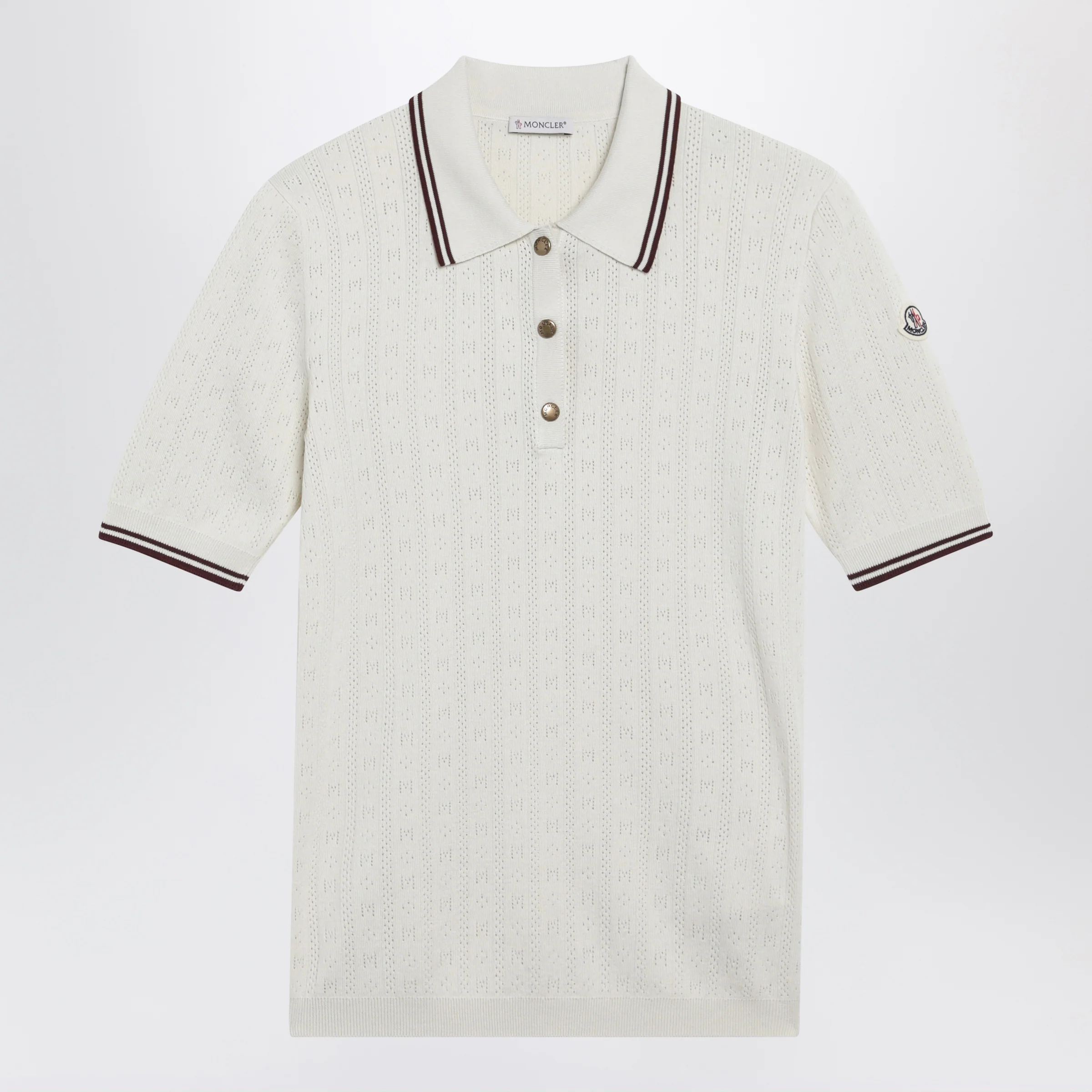 Moncler White cotton polo with diamond pattern