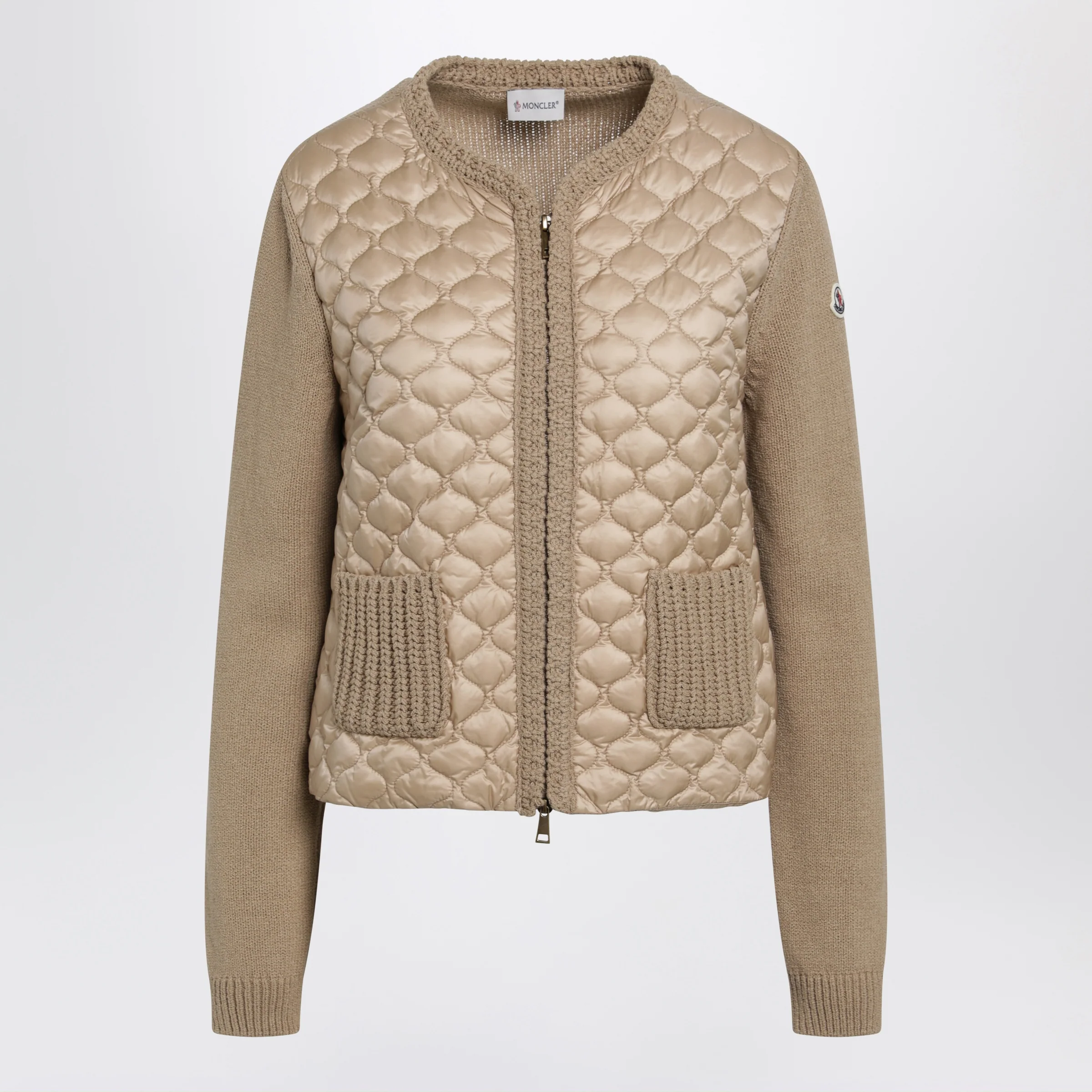 Moncler Women's hybrid knit and padded nylon cardigan in beige