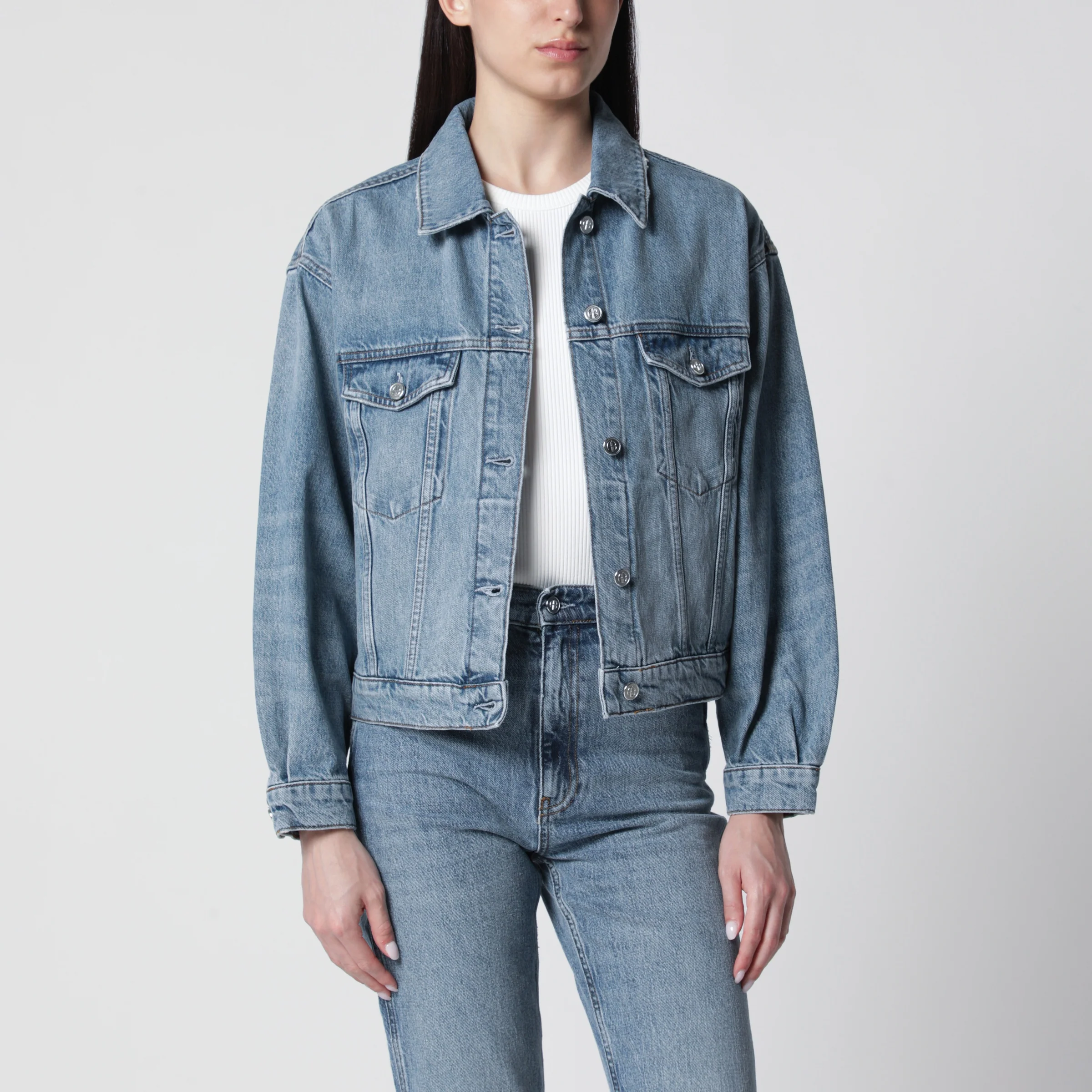 ANINE BING Quincy washed denim jacket in cascade blue