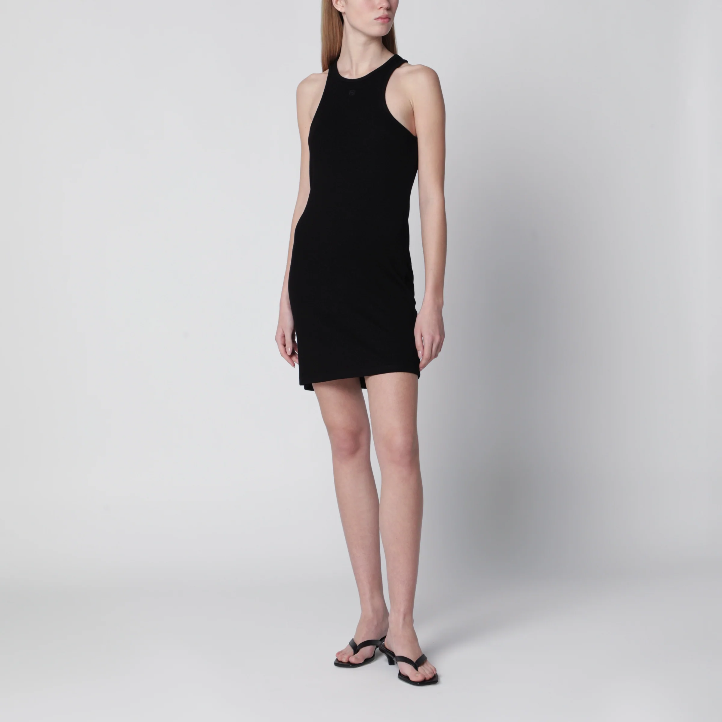 ANINE BING Cole ribbed cotton halter mini dress in black