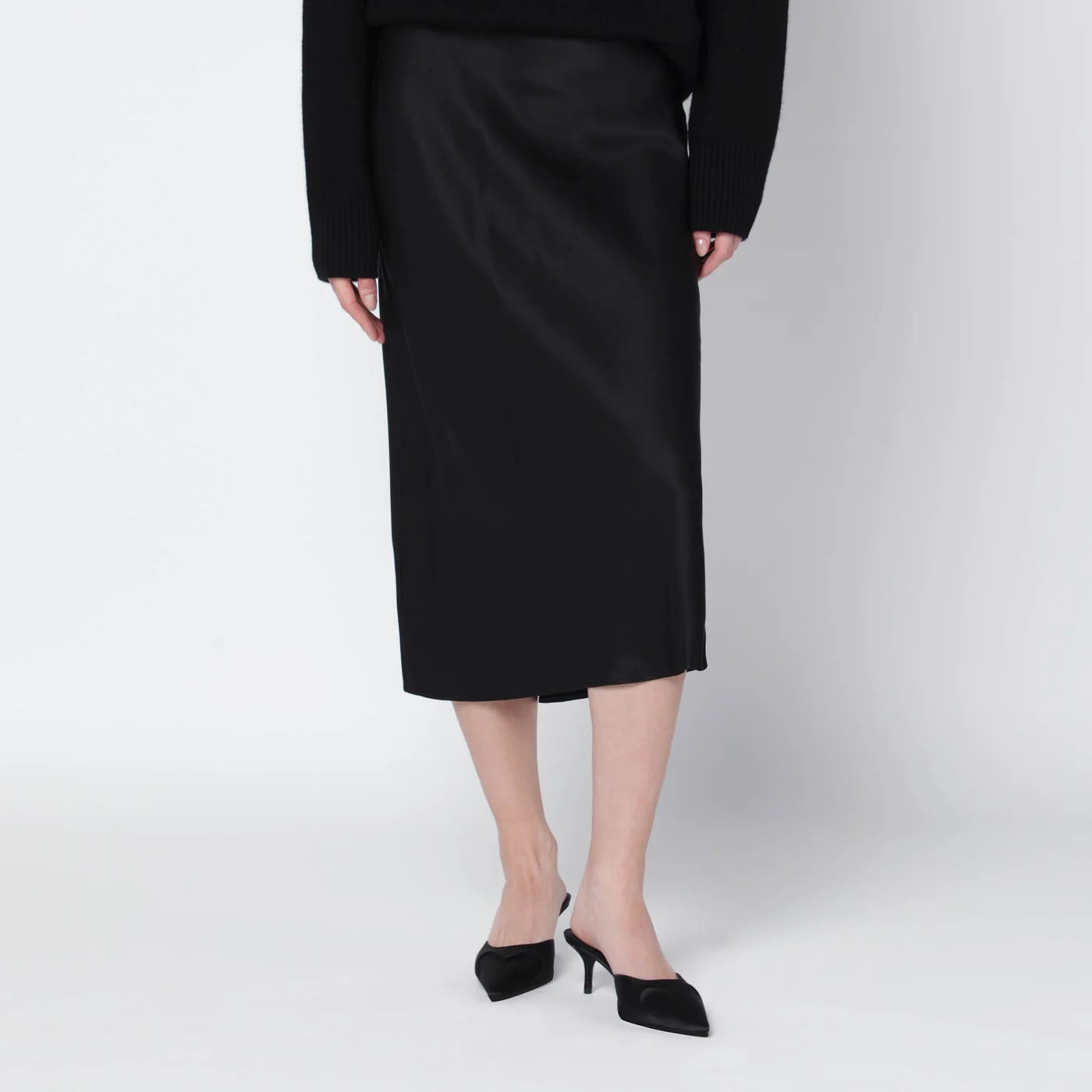 ANINE BING Black silk Bar midi skirt
