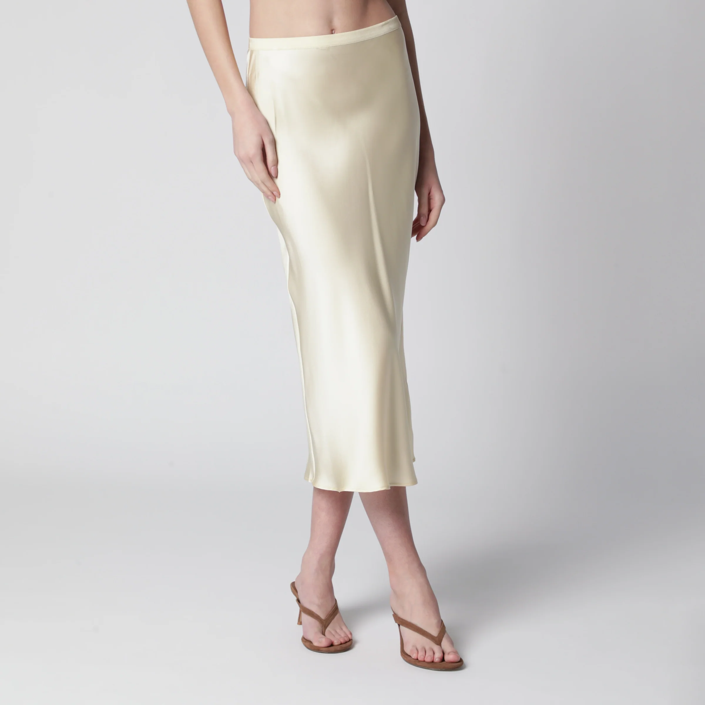 ANINE BING Bar midi skirt in butter-colored silk