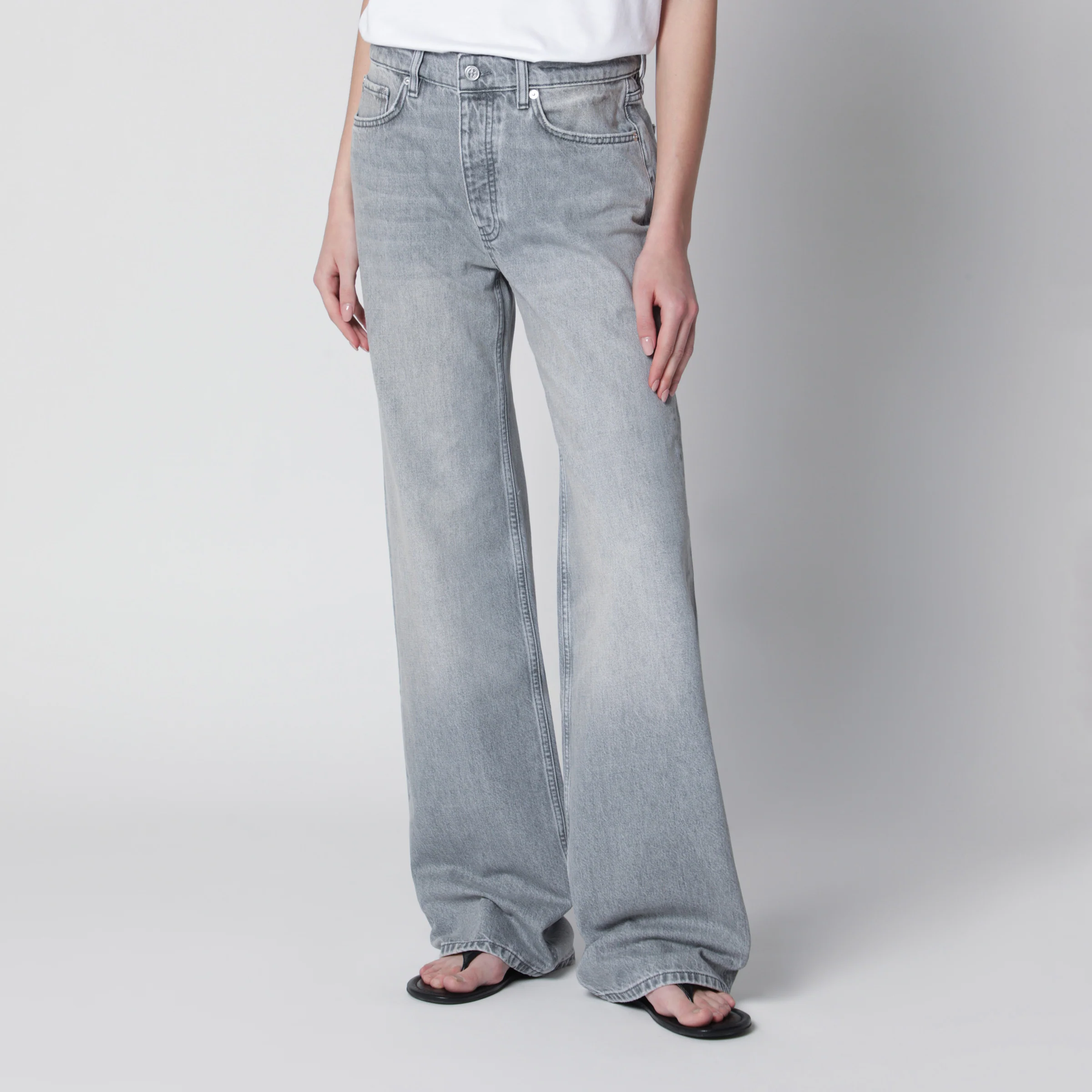 ANINE BING Jeans Hugh high-rise in light grey denim