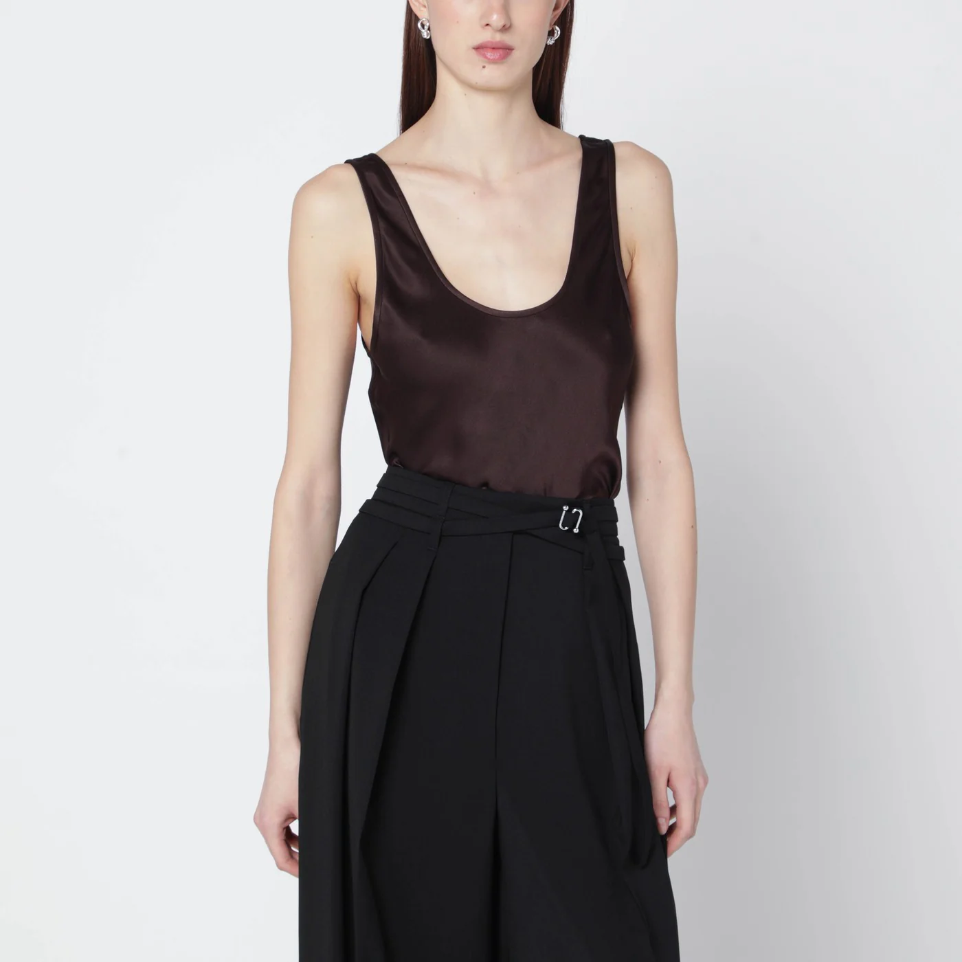 ANINE BING Brown Lea silk top