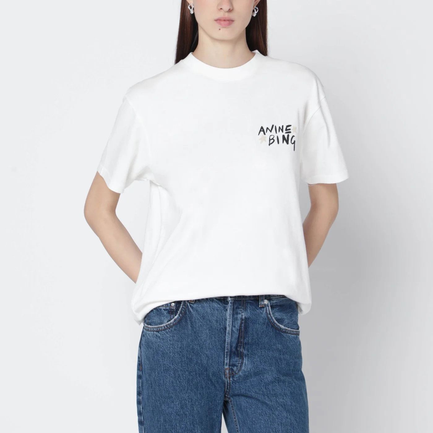 ANINE BING Ivory T-shirt with logo print