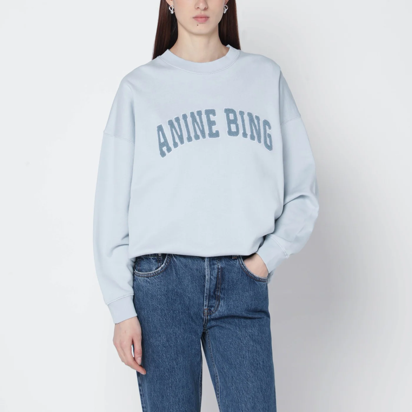 ANINE BING Light blue Miles sweatshirt with logo
