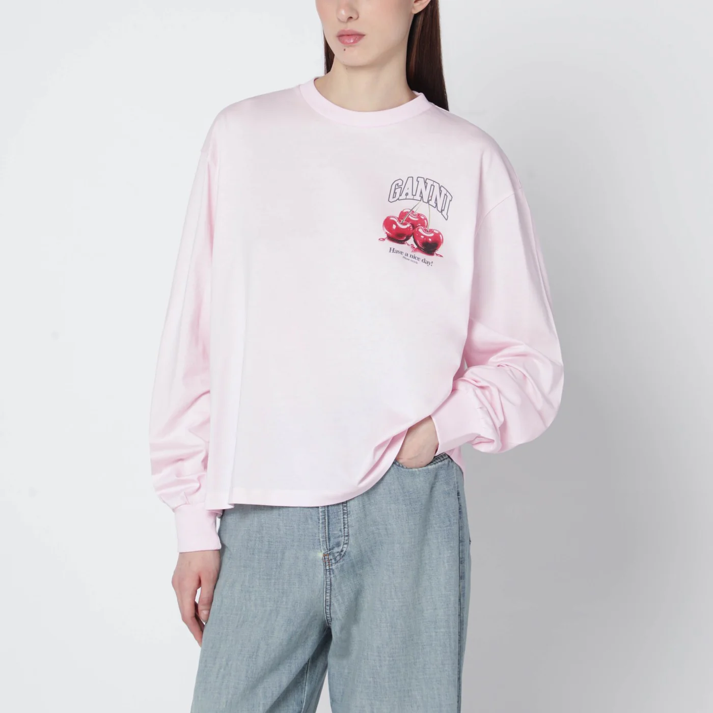 GANNI Light pink top with logo print