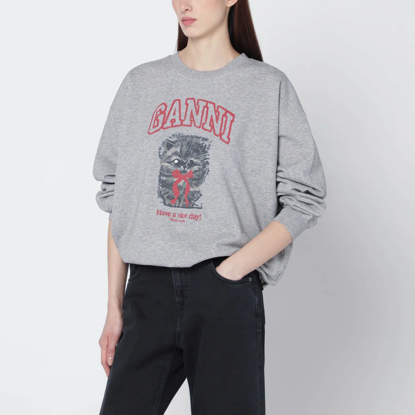 GANNI Grey Kitty sweatshirt with logo print