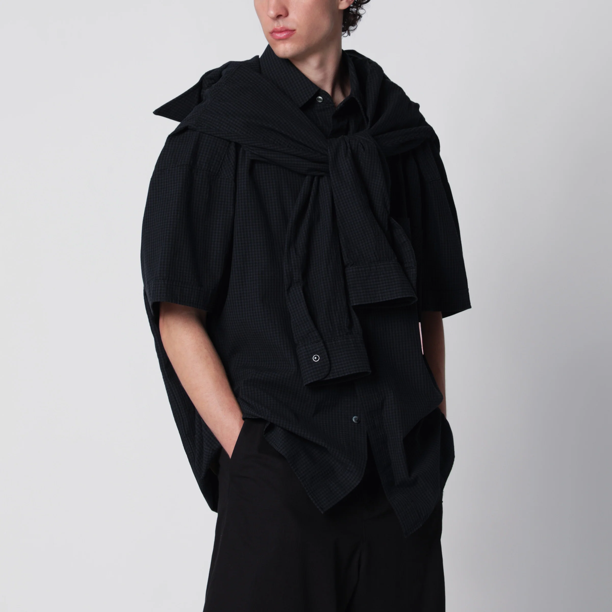 Maison MIHARA YASUHIRO Navy blue checked shirt with double sleeves