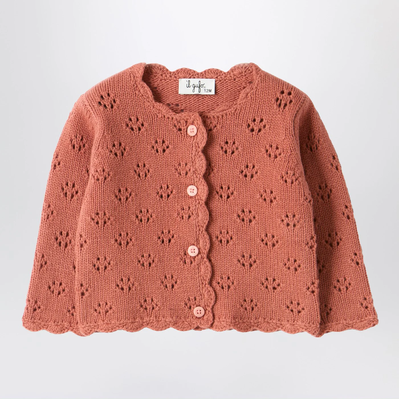 Il Gufo Pink cardigan with openwork pattern