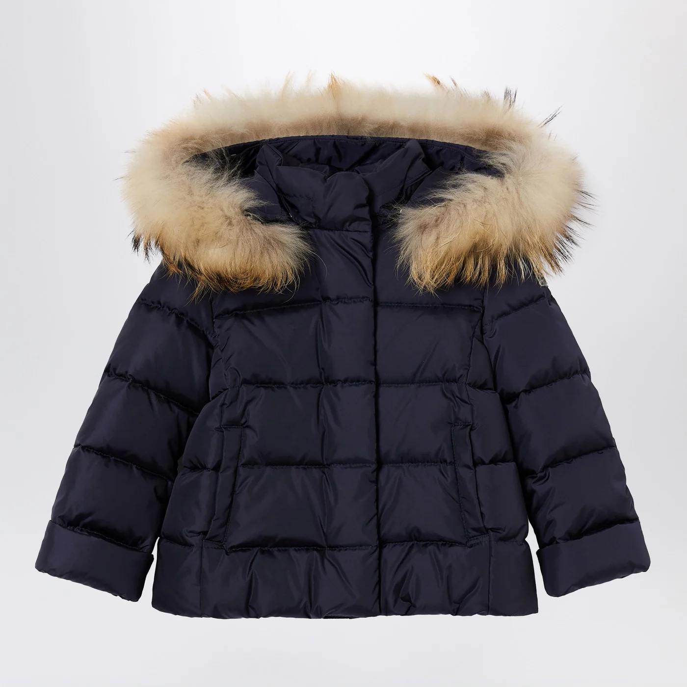Il Gufo Blue nylon hooded down jacket