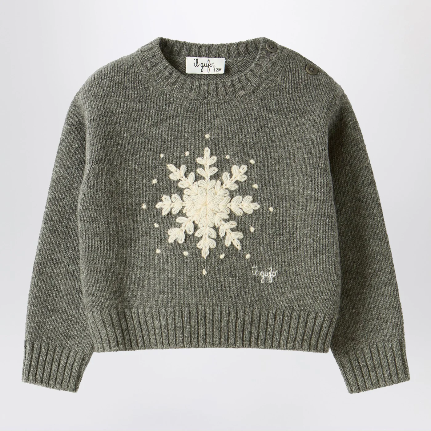 Il Gufo Grey wool sweater with snowflake motif