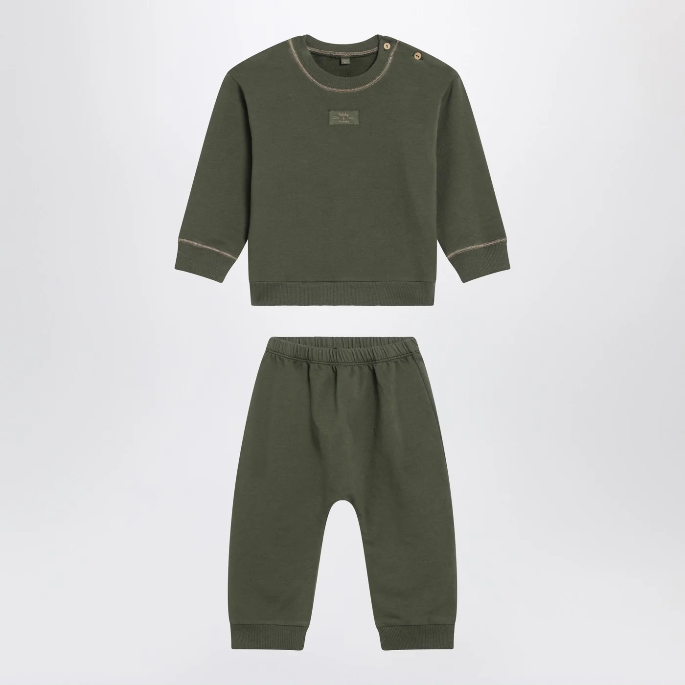 Teddy & Minou Moss green two-piece cotton suit