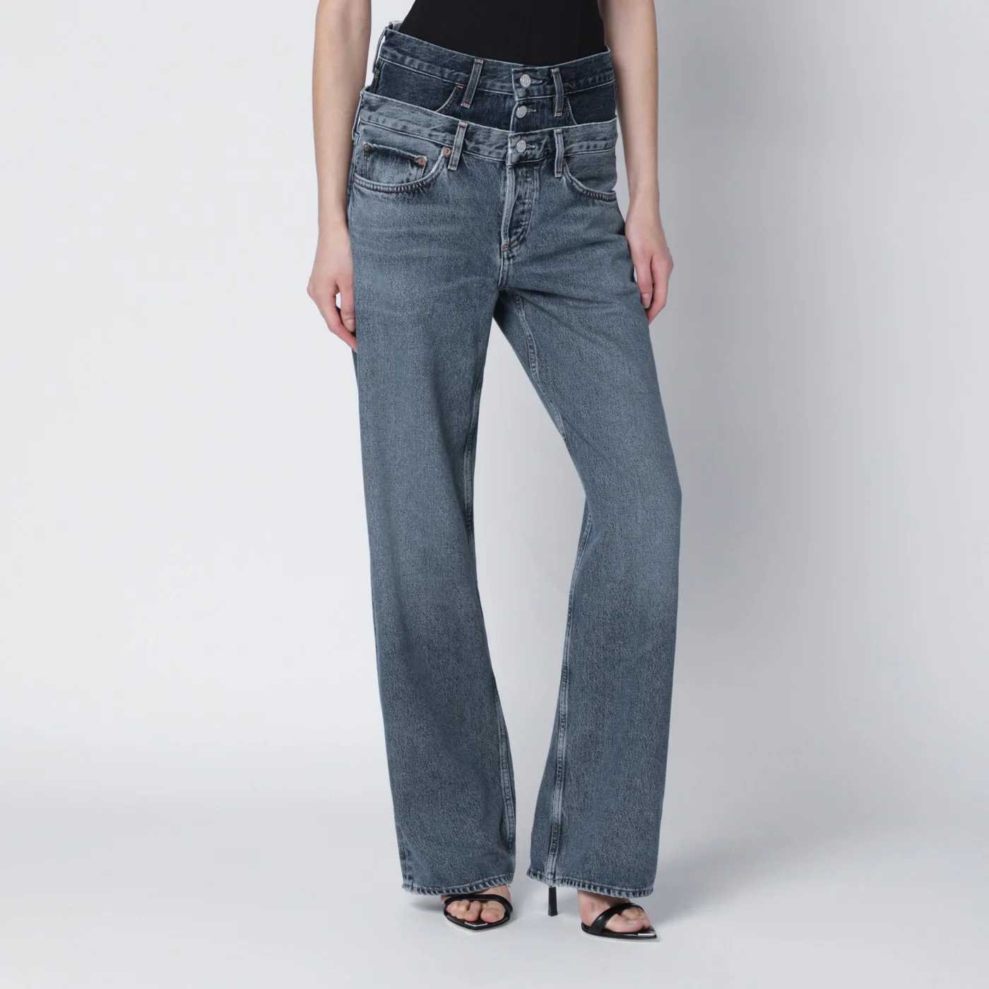 AGOLDE Elson jeans with double waistband in dark/light indigo