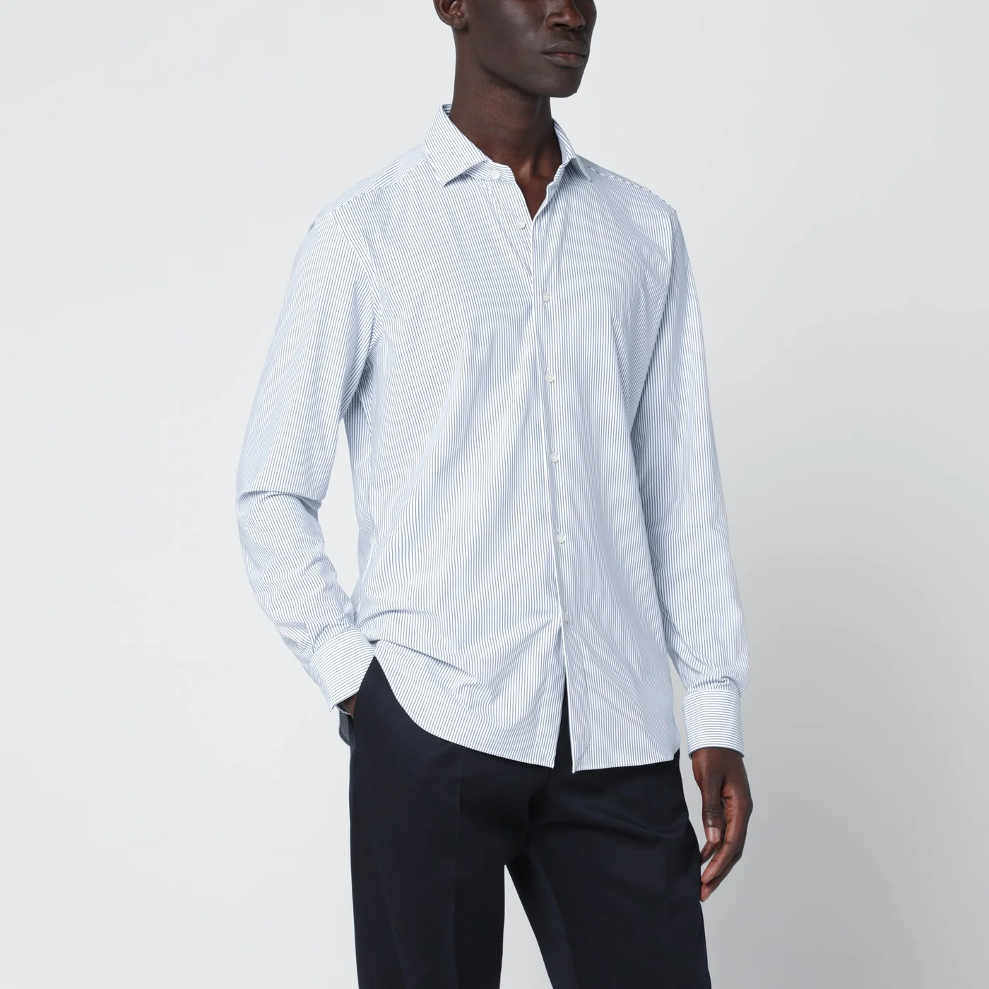 XACUS White striped Tailor Fit shirt