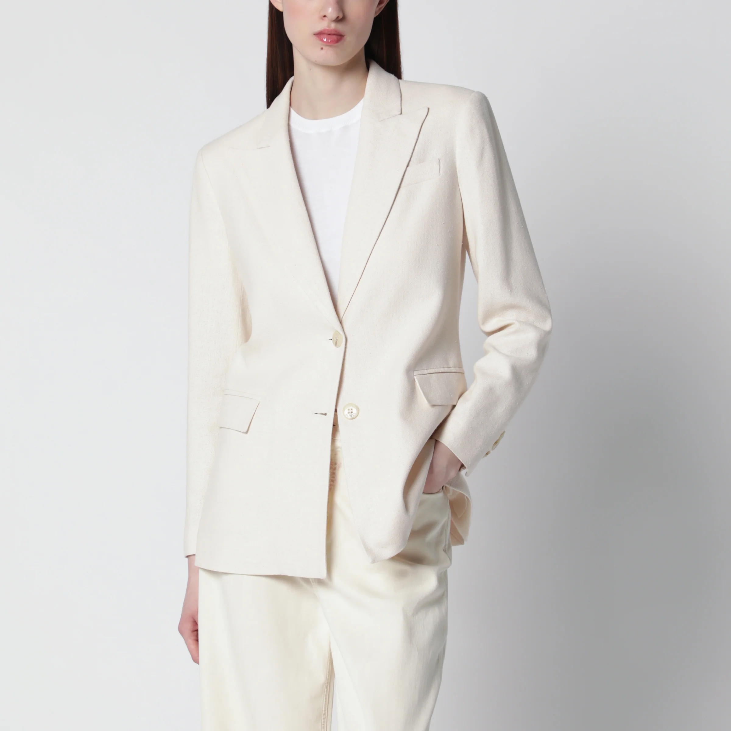VItoVI Cream single-breasted silk jacket