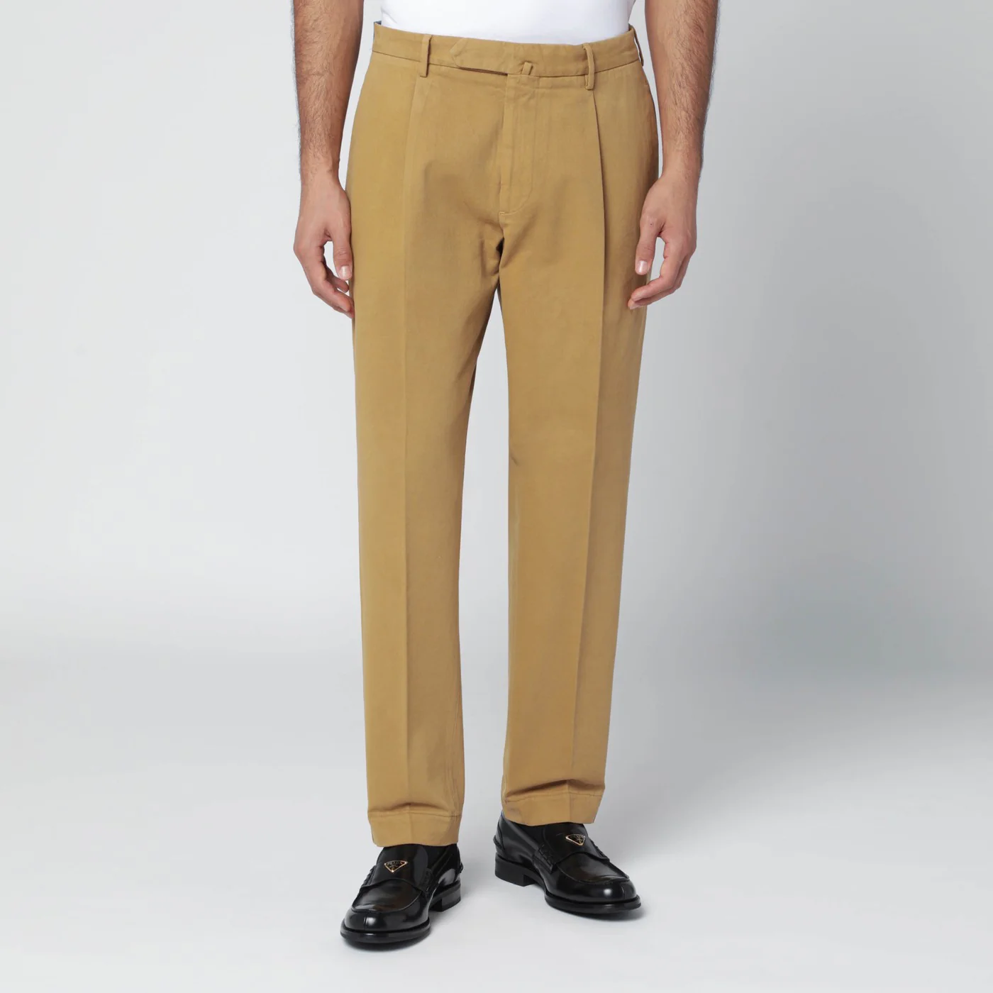 Santaniello Ochre cotton and cashmere trousers