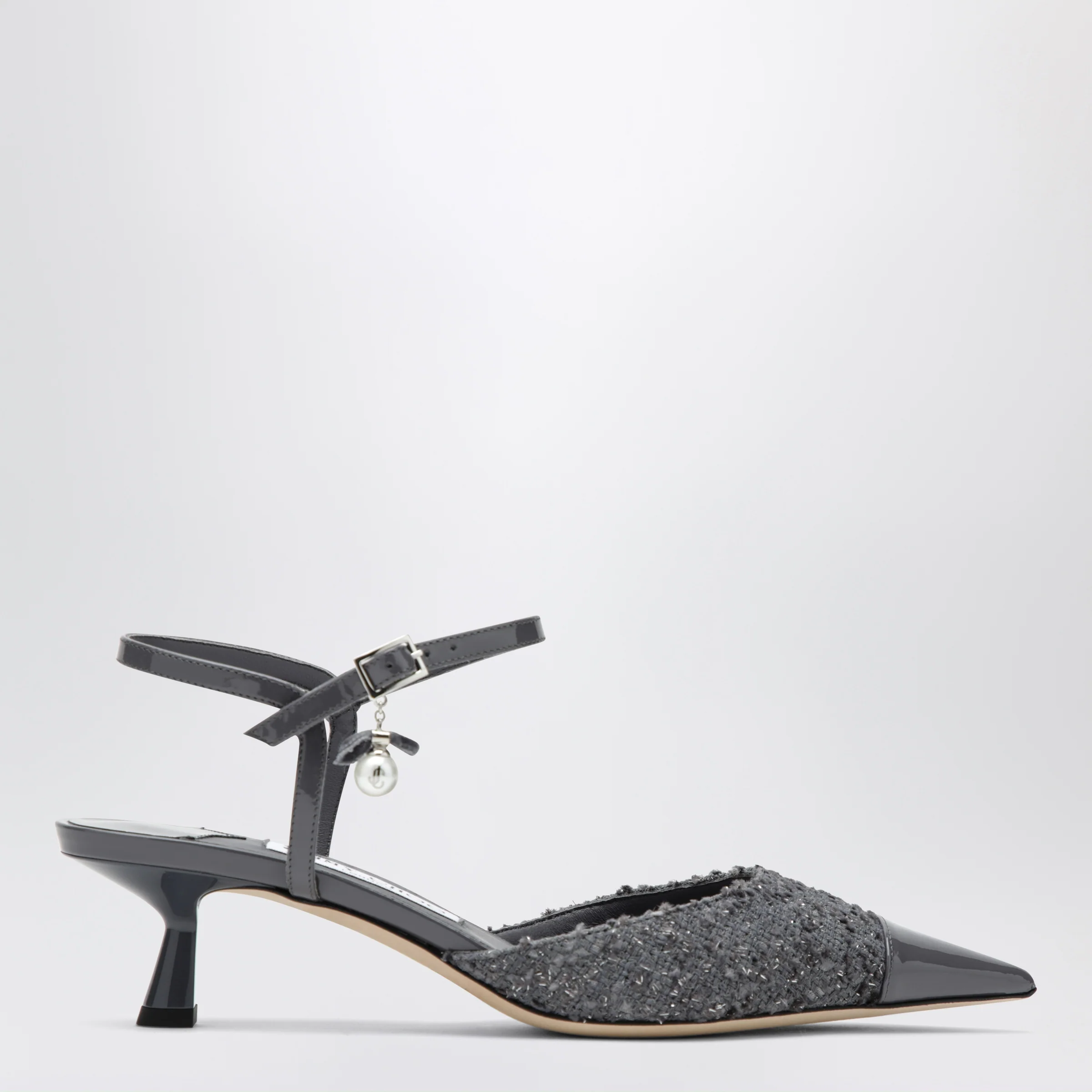 Jimmy Choo Aren graphite leather and fabric slingbacks
