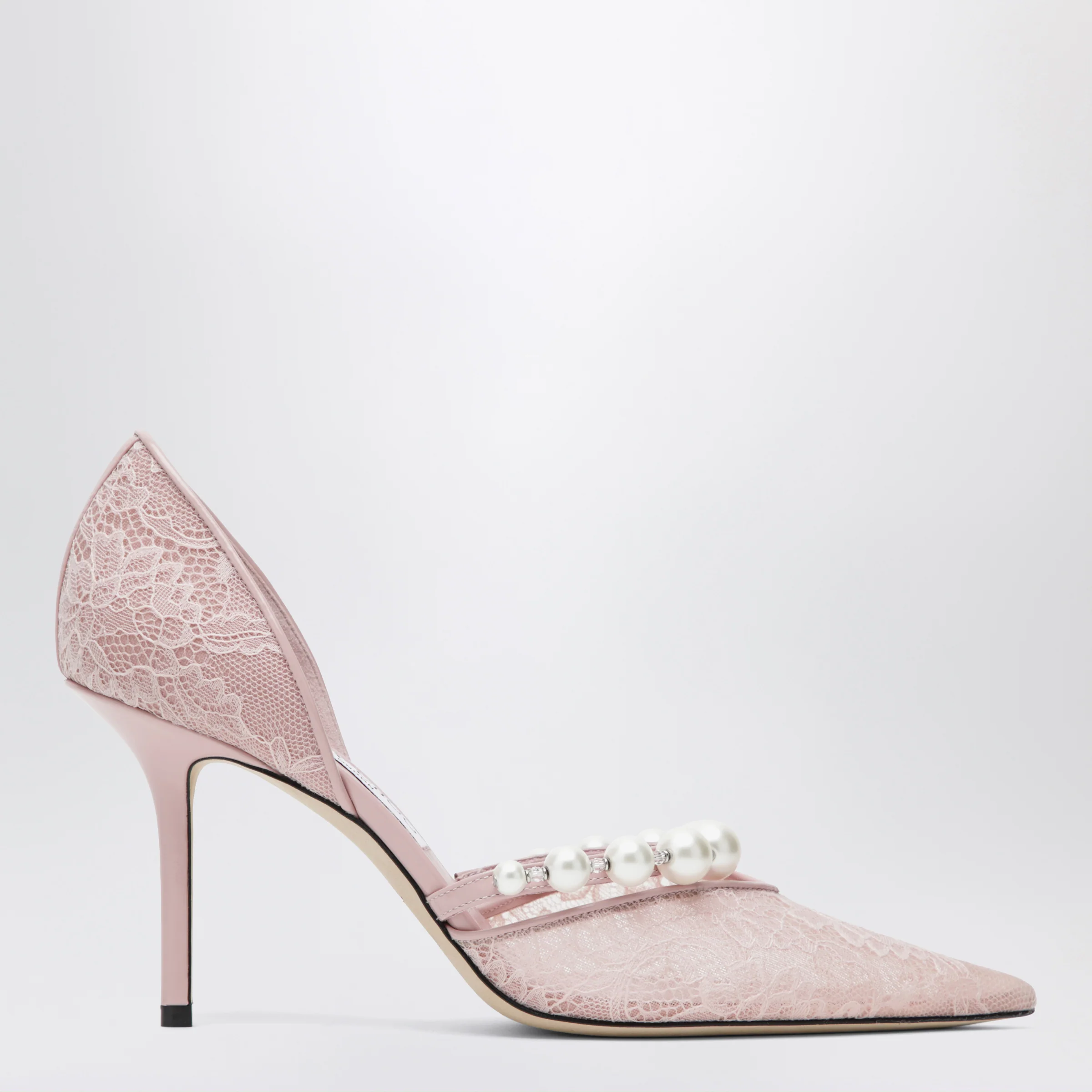 Jimmy Choo Pink Lace Décolleté with Pearl Decoration