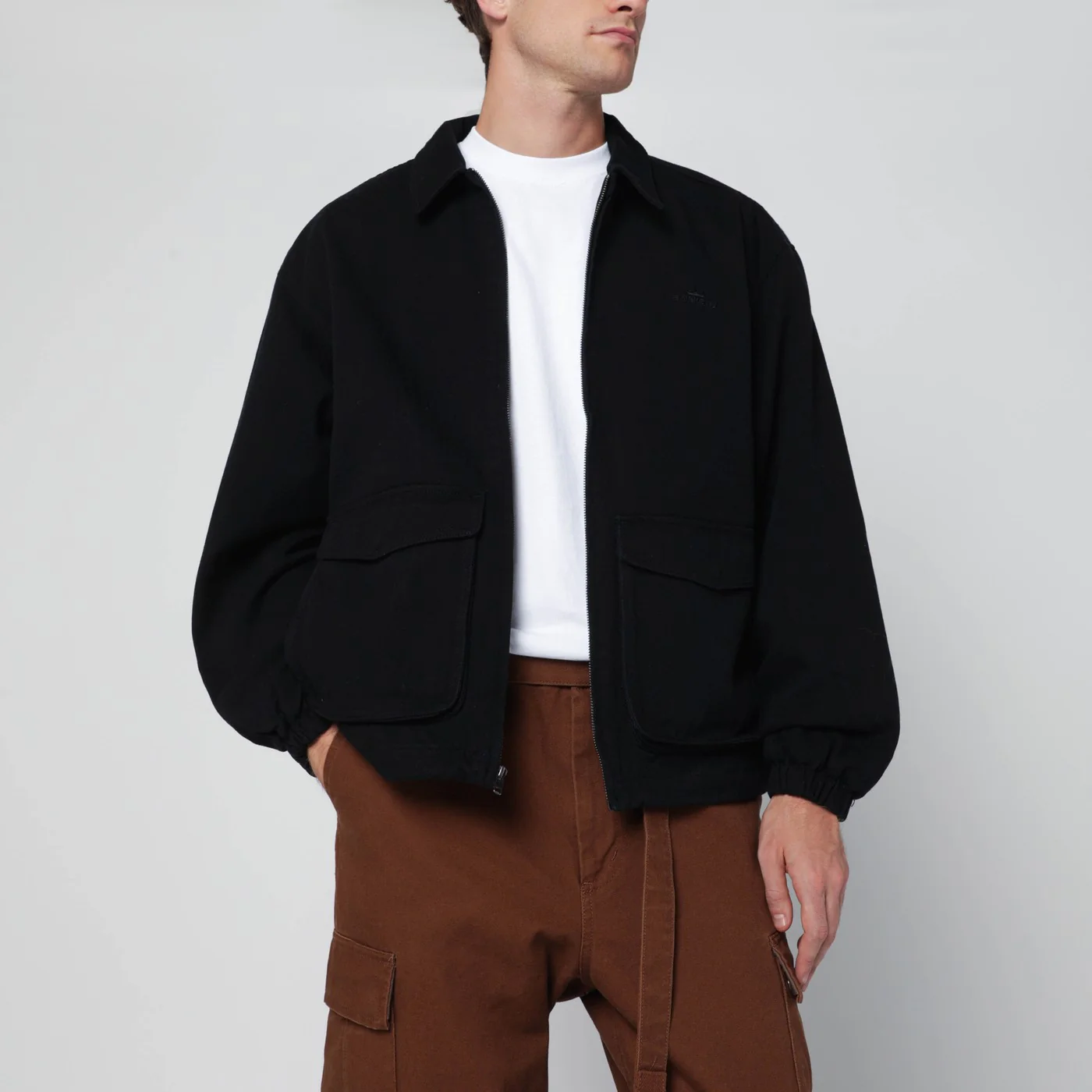 Awake NY Black zip-up overshirt with logo