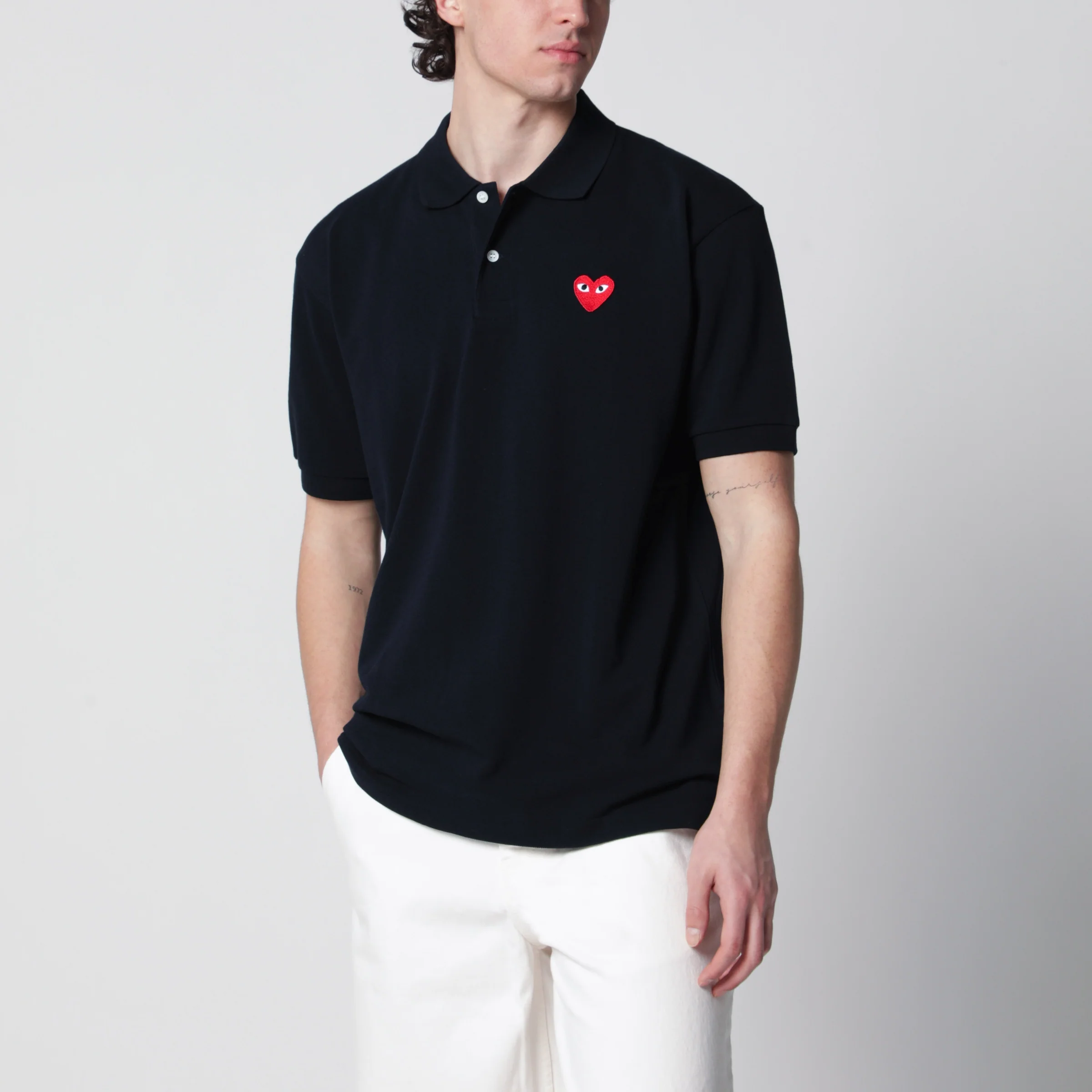 Comme des Garçons Shirt Red Heart polo shirt in navy blue cotton